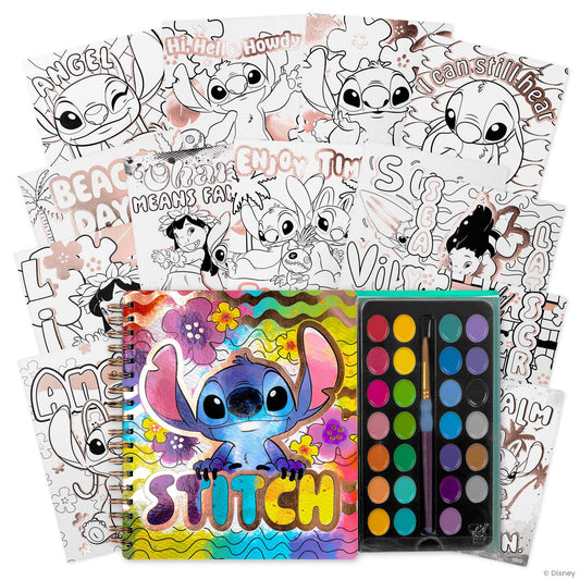 Fashion Angels Stitch Watercolor Poster Set, Includes 30 Page Spiral Bound Watercolor Sketchbook, Kids Paint Brush, 28 Washable Watercolors for Kids, Teen Girls & Boys