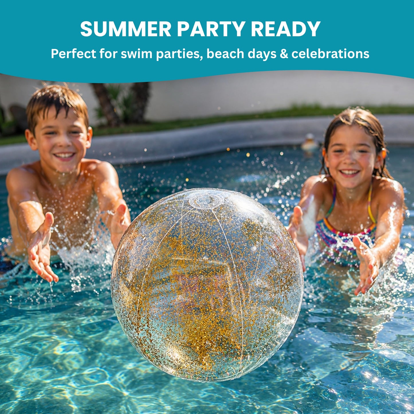Coconut Float Jumbo Glitter Beach Ball 3 Pack - 3 Large Inflatable Gold Glitter Beach Balls - Great for Summer Parties & Swim Events