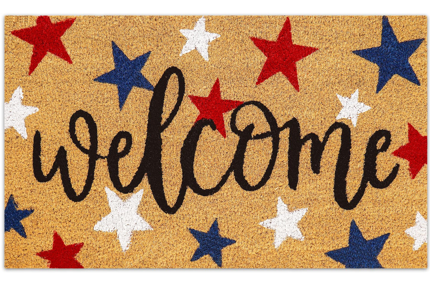 Whaline Patriotic Natural Coir Door Mat 4th of July Red Blue White Star Welcome Doormat Non-Slip Entrance Door Rugs for 250th Anniversary Independence Day Home Decor, 16.5 x 29 Inch