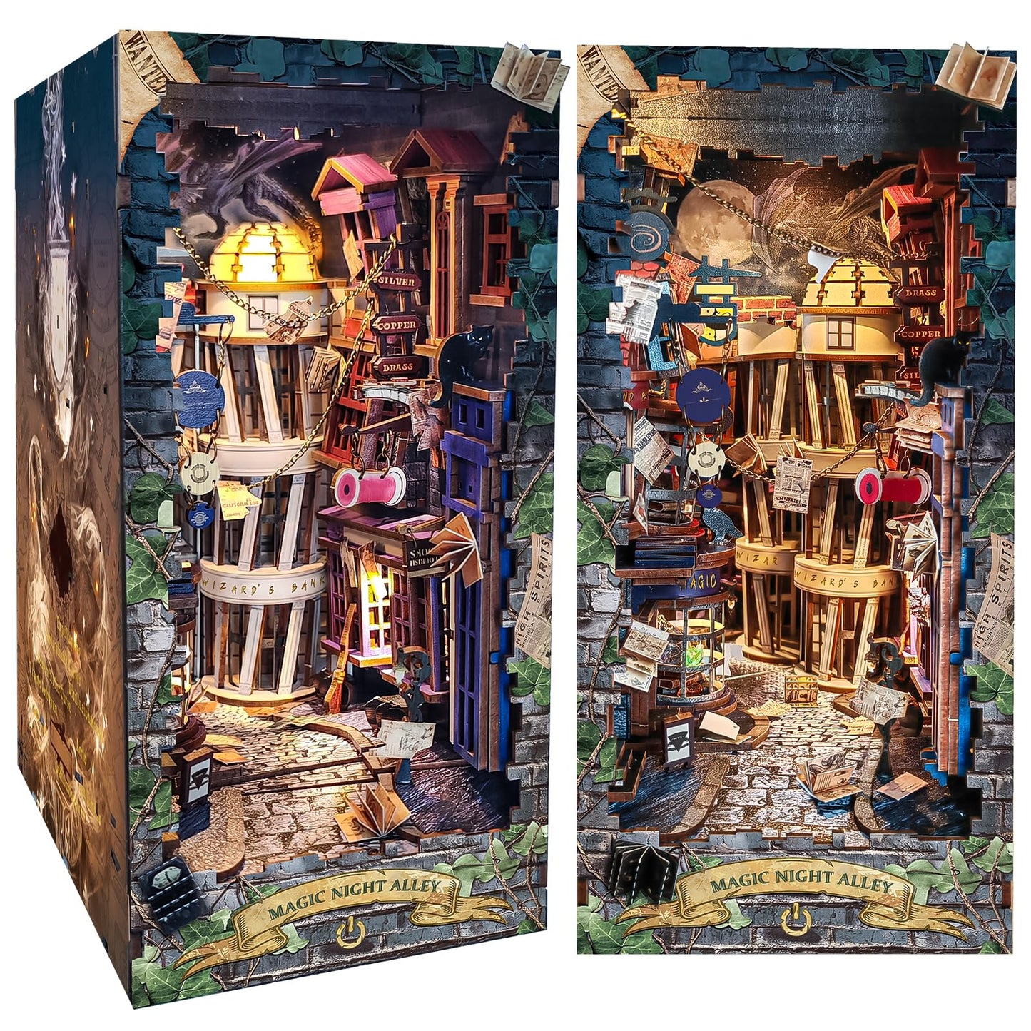 Spilay Book Nook Kits for Adults, Magic DIY Miniature House Kit with LED Light, 3D Wooden Puzzle Mini House Building kit for Bookshelf Decor, Desk Decor, Gift for Readers, Teens & Adults
