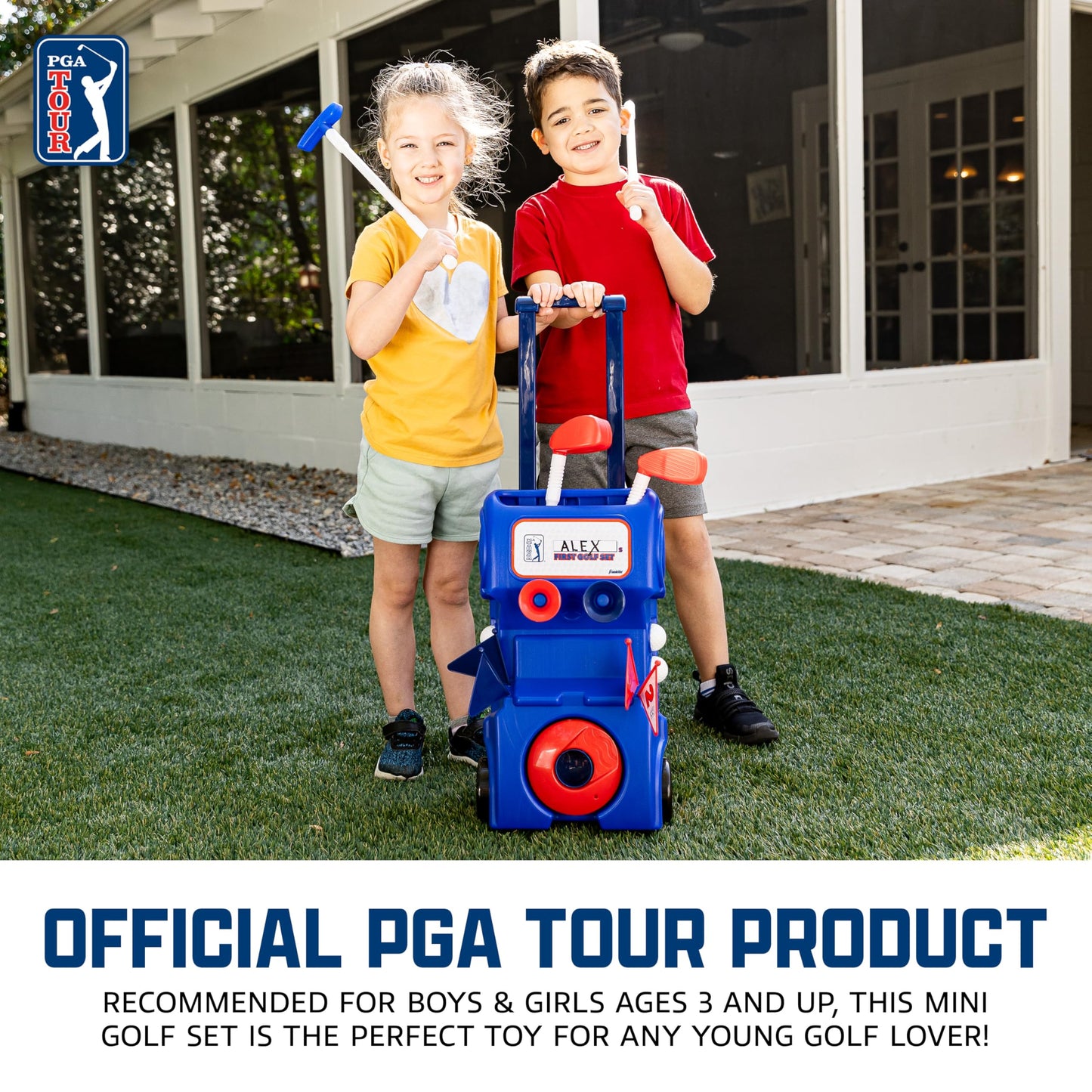 Franklin Sports Kids Toy Golf Set -PGA Tour MyFirst Plastic Golf Clubs+Balls Set for Kids + Toddlers - Mini Toy Righty+Lefty Golf Club Set-Includes Carry Case, (2) Tees,(4) Balls,(4) Holes with Flags