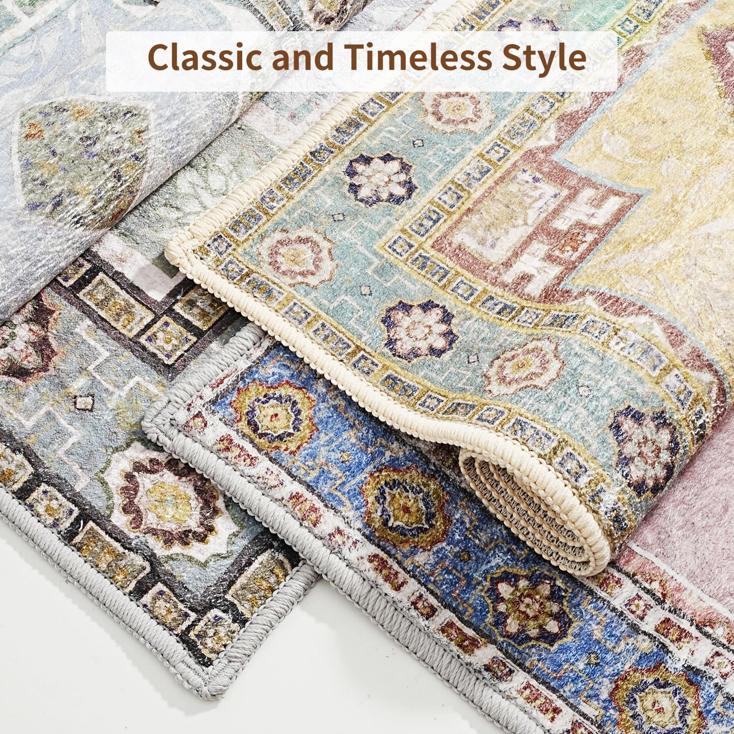 8x10 Boho Large Area Rug for Living Room - Luxurious Soft Oriental Distressed Carpet with Non-Slip Backing - Stain-Resistant, Washable Rug for Bedroom, Dining Room, Kitchen or Office, Blue