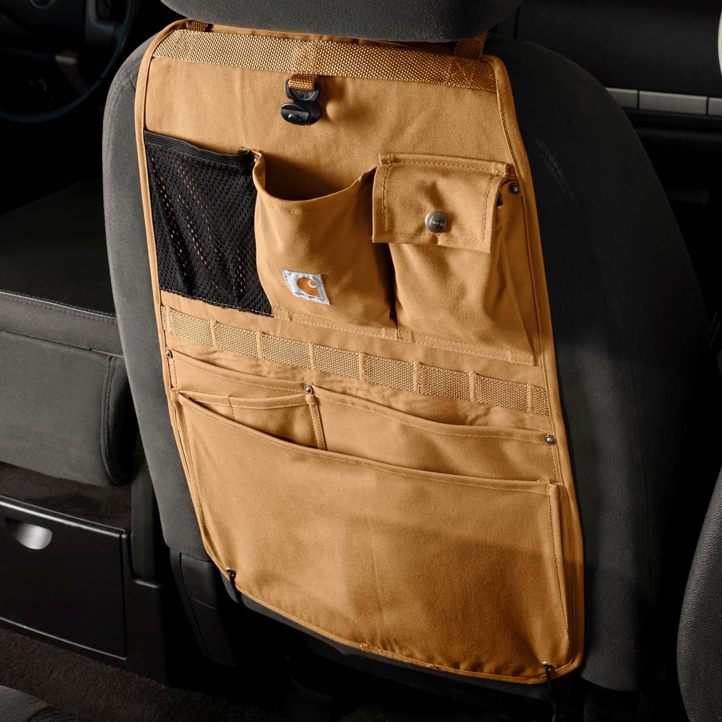 Carhartt Universal Nylon Duck Automotive Seat Back Organizer, Organization for Work and Kids, Black