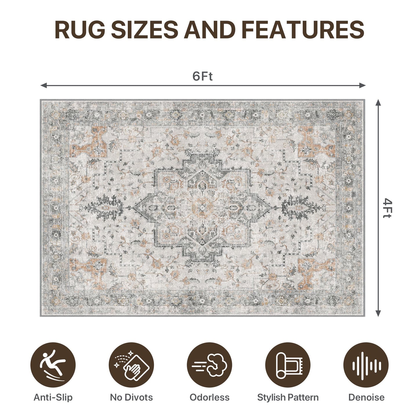 48"x72" Office Chair Mat for Hardwood Tile Floor, Under Desk Carpet Protector for Rolling Computer Chair Mat, Machine Washable Area Rug, Anti-Slip 1/5" Thick Low Pile Thin Vinyl Floor Mat, Taupe