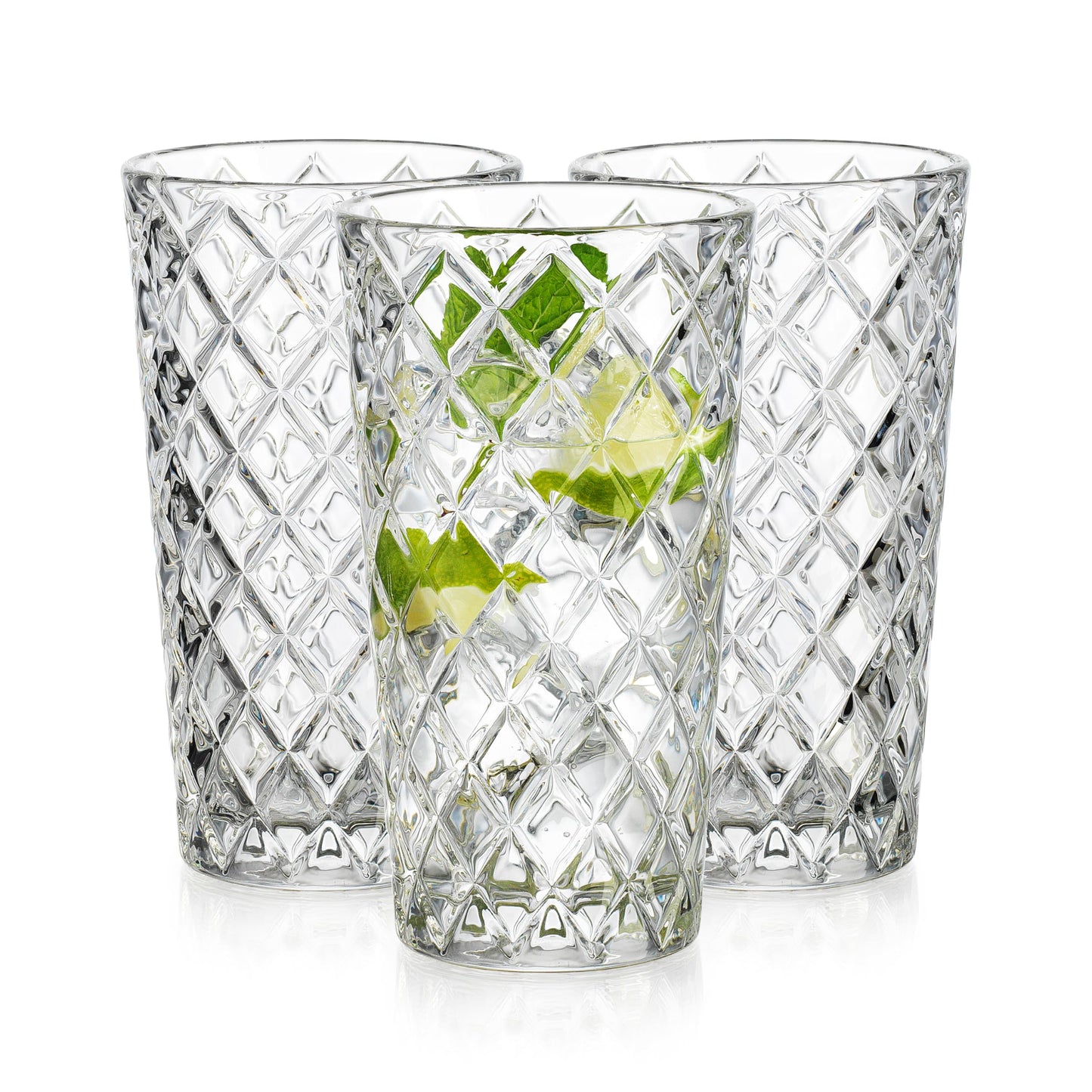 Glaver's Drinking Glasses - Set of 10-14oz. Highball Glass Cups - Dishwasher Safe Cocktail - Diamond Cut Shape - Tall Beer Glasses, Water Glasses, Bar Glass, Wine, Juice, Iced Tea