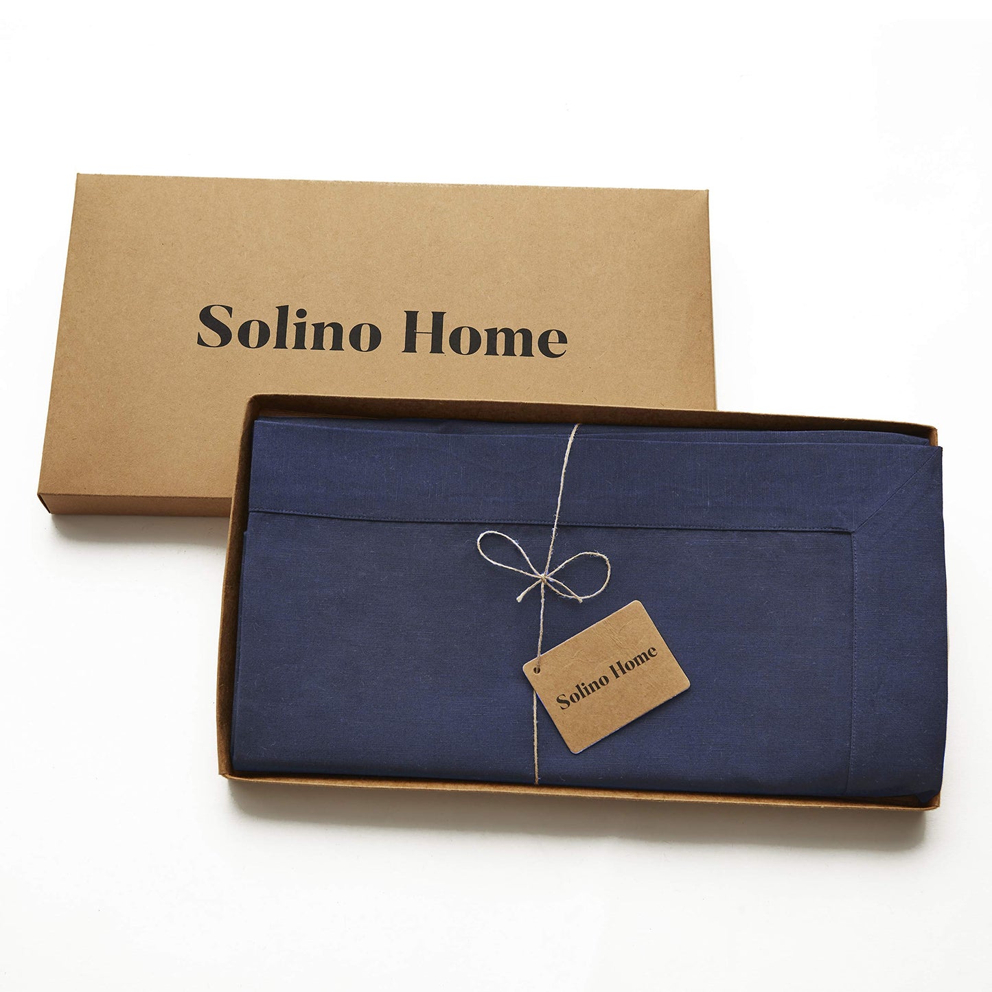 Solino Home Navy Tablecloth 60 x 84 Inch - Dru Cotton Linen Table Cloth for Rectangle Tables - Machine Washable Tablecloth for 4th of July, Father's Day, Summer