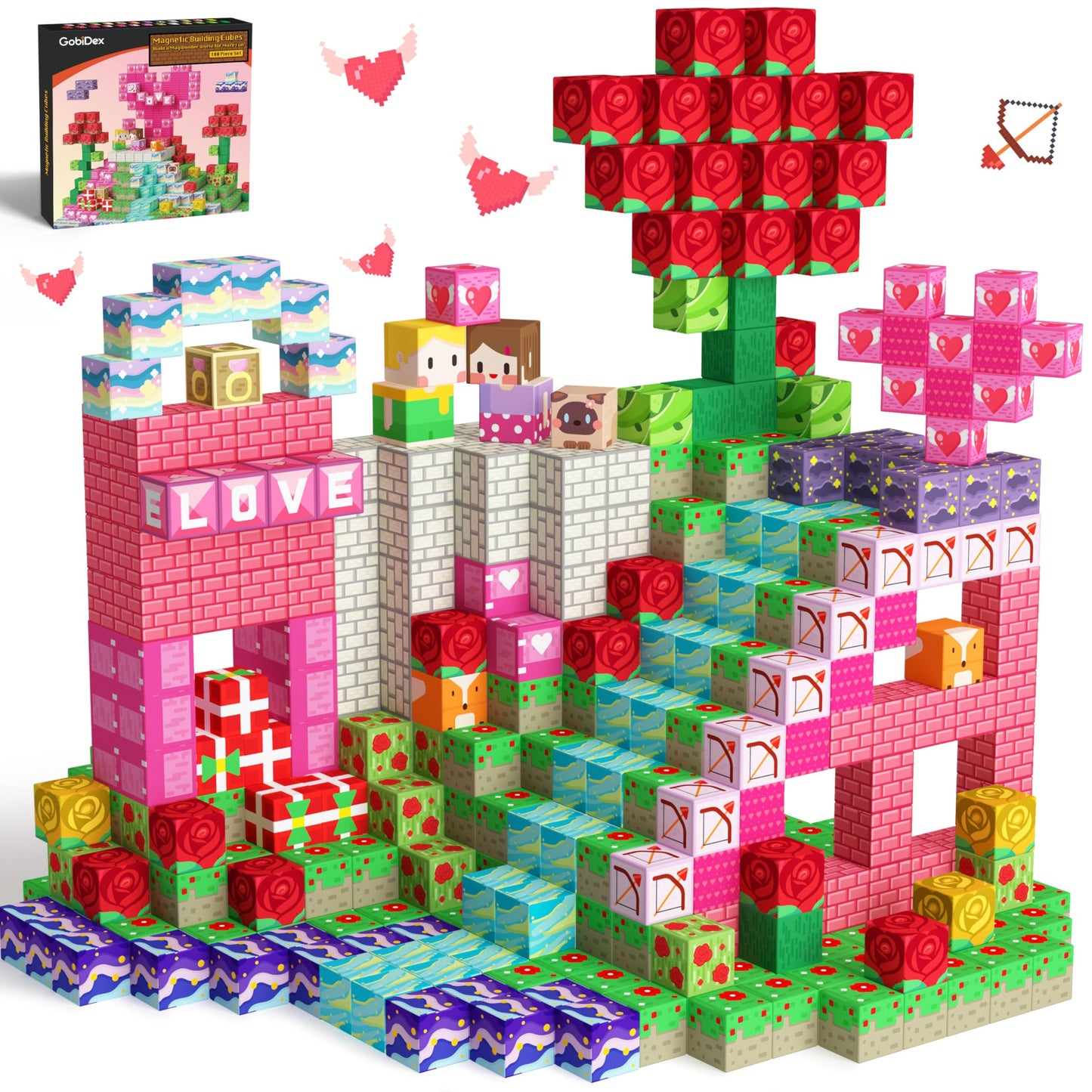 GobiDex 100PCS Magnetic Blocks Princess Building Toys for Girls Age 3+, Game-Based Build MagWonder with STEM Magnet Construction Set, Sensory Gifts for Kids Birthday (1 inch)
