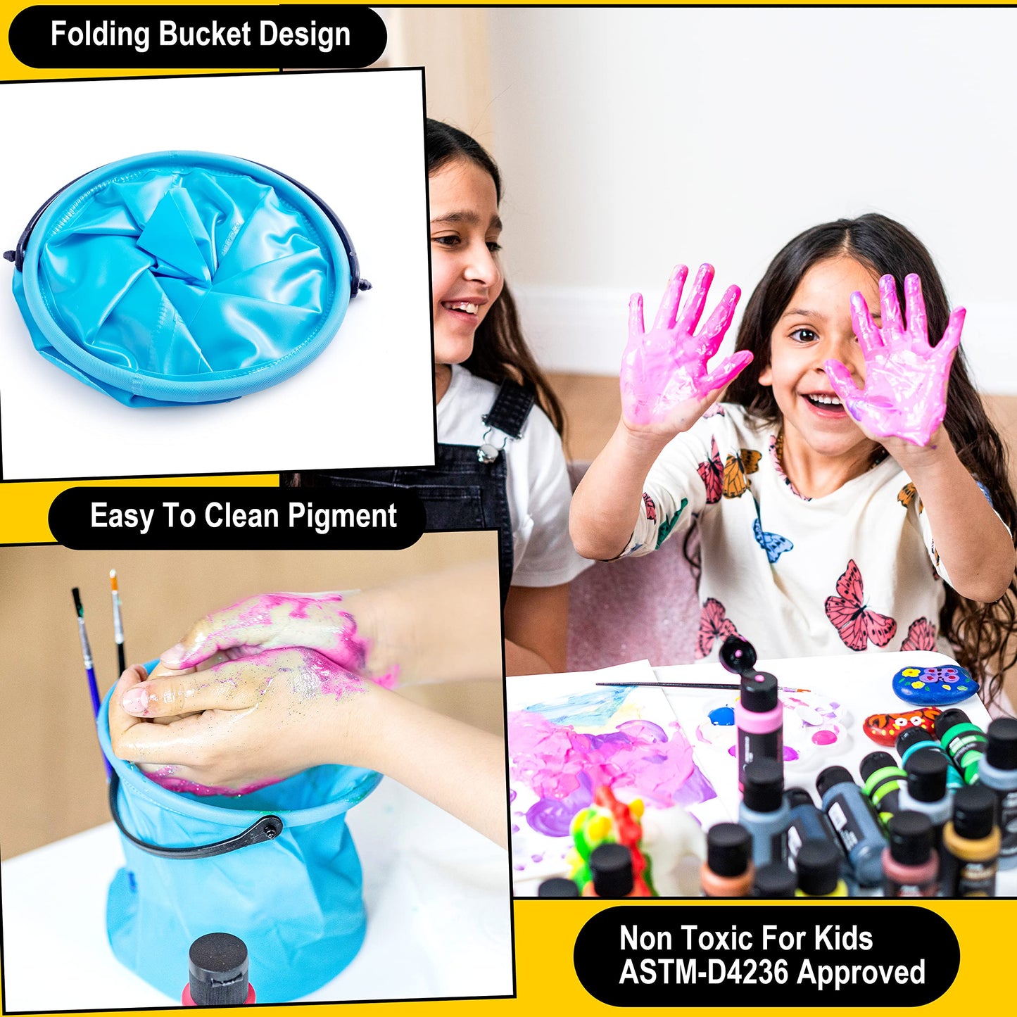 JOYIN Washable Paint for Kids 42PCS - Non-Toxic Kids Paint - Tempera Paint Set (2 oz Each), Liquid Paint with 15 Brushes and 4 Palettes - Paint for Kids for Arts and Crafts Project, Finger Painting