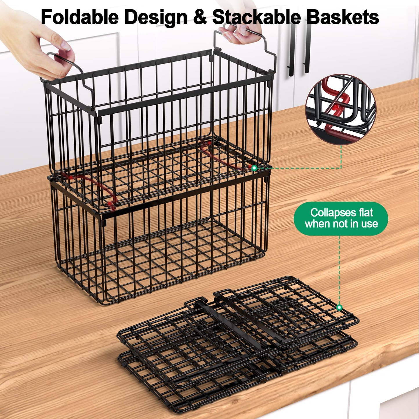 MSERCUOR Freezer Organizer Bins, 6 Pack Stackable Deep Chest Freezer Organizer Bins, Foldable Baskets with Handles, Black Storage Container Baskets for 5/ 7 Cu.FT Deep Freezer Sort Frozen Meats