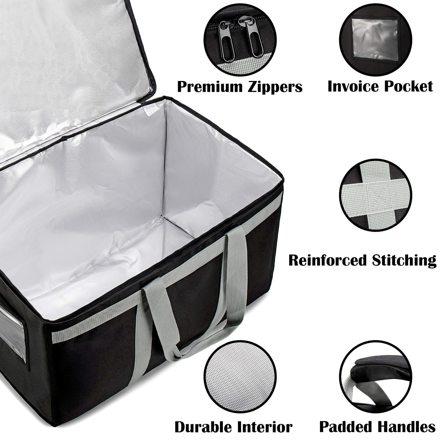 DERABY Insulated Delivery Bag Carrier XXXL 23"x15"x14" Commercial Grade