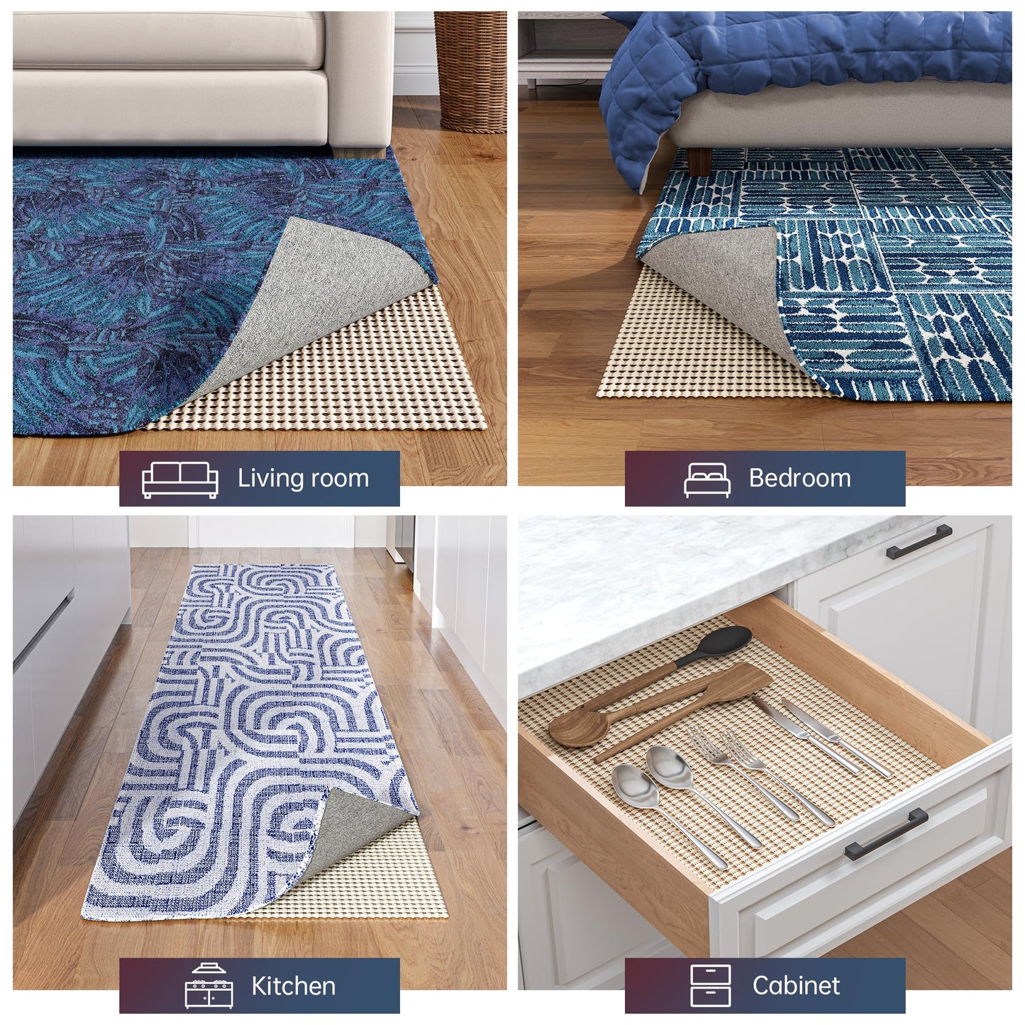 Jorvila Non-Slip Rug Pad Gripper 8x10 Feet, Anti Skid Mat for Under Area Rugs, Keeps Rugs in Position and Safe, Thick Cushioned Carpet Pad for Hardwood Floors Protection