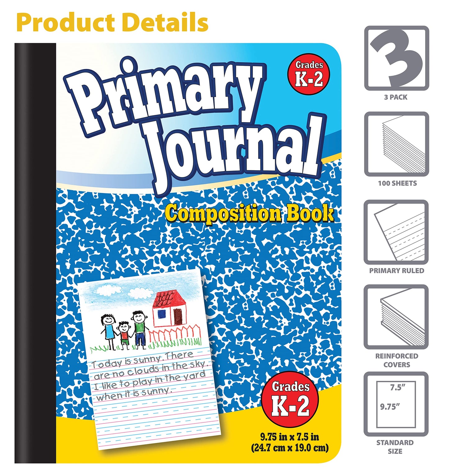 Better Office Products Primary Journals, Hardcover Kindergarten Journal & Kindergarten Composition Notebook, Grades K-2 Primary Composition Book with Picture Space, 100 Sheets