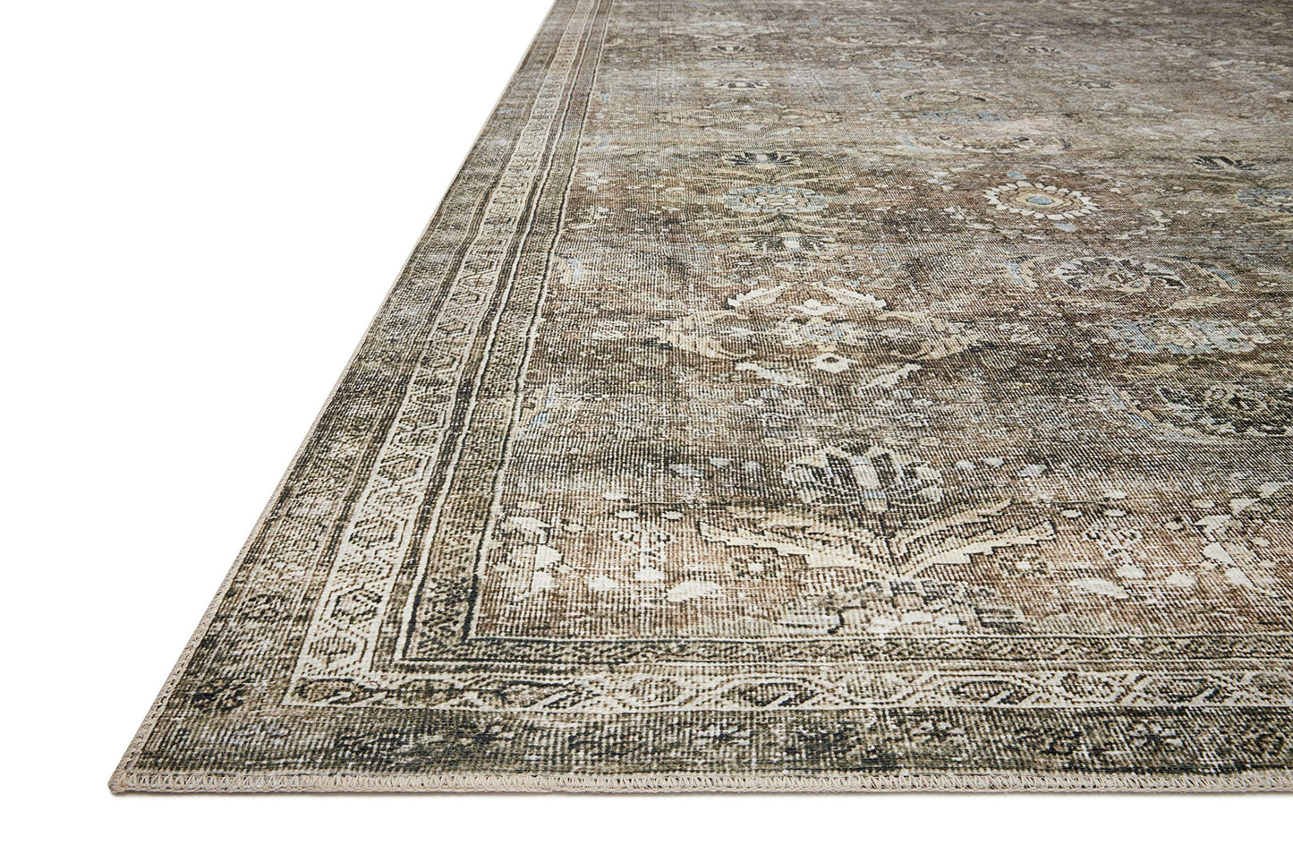 Loloi Layla Collection LAY-13 Antique/Moss 2'-6" x 9'-6" .13" Thick Runner Rug, Soft, Durable, Vintage Inspired, Distressed, Low Pile, Non-Shedding, Easy Clean, Printed, Living Room Rug