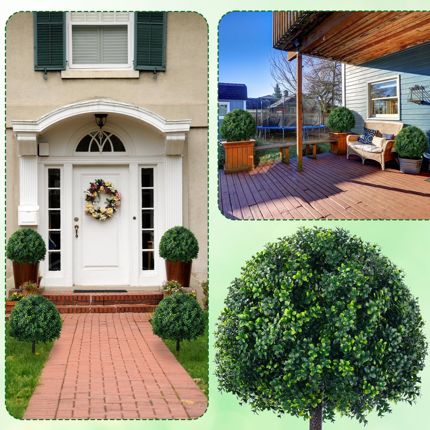 FONYICK 28 Inch Artificial Boxwood Trees, 2 Sets Faux Boxwood Topiary with Spikes, Pot Filler Fake Shrubs Plants for Outdoor Planters, Round Topiary Bush Balls Front Porch Home Garden Spring Decor