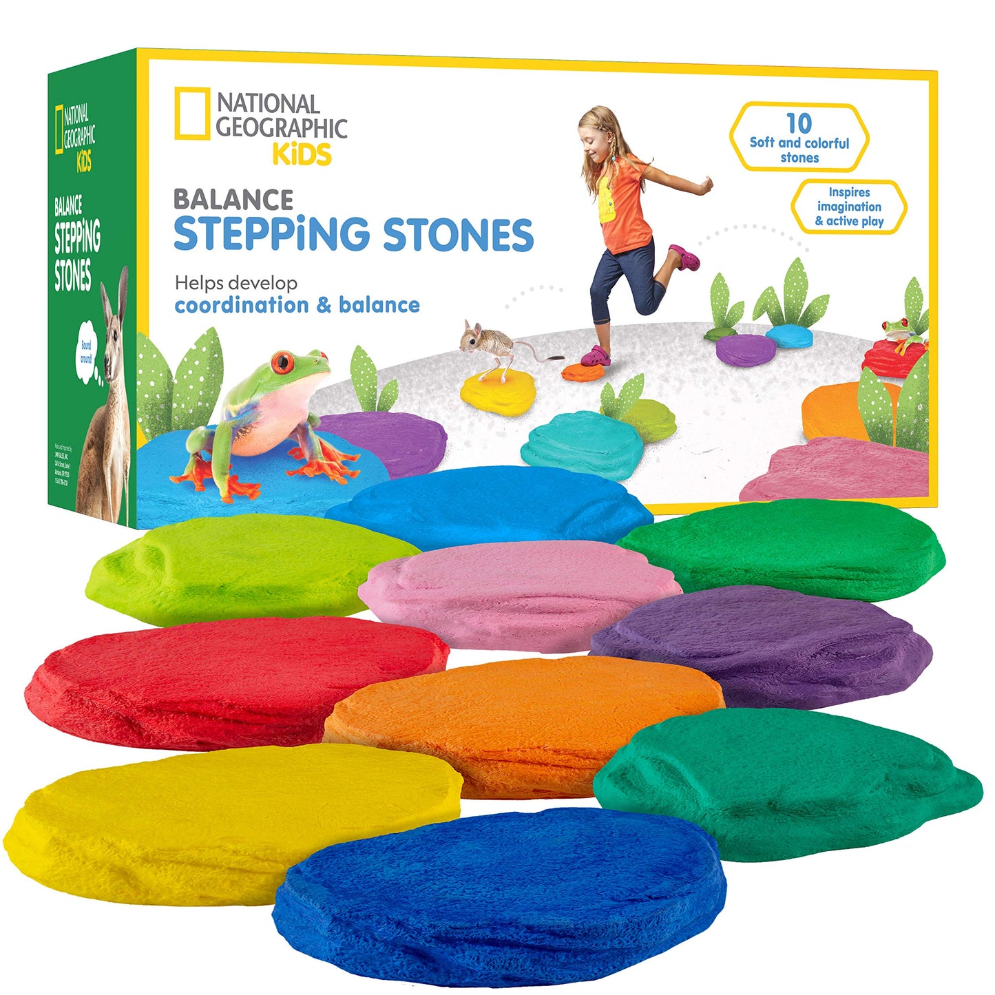 NATIONAL GEOGRAPHIC Stepping Stones for Kids 10 Durable Stones Encourage Toddler Balance & Gross Motor Skills, Indoor & Outdoor Toys, Toddler Stepping Stones, Balance Stones, Kids Obstacle Course