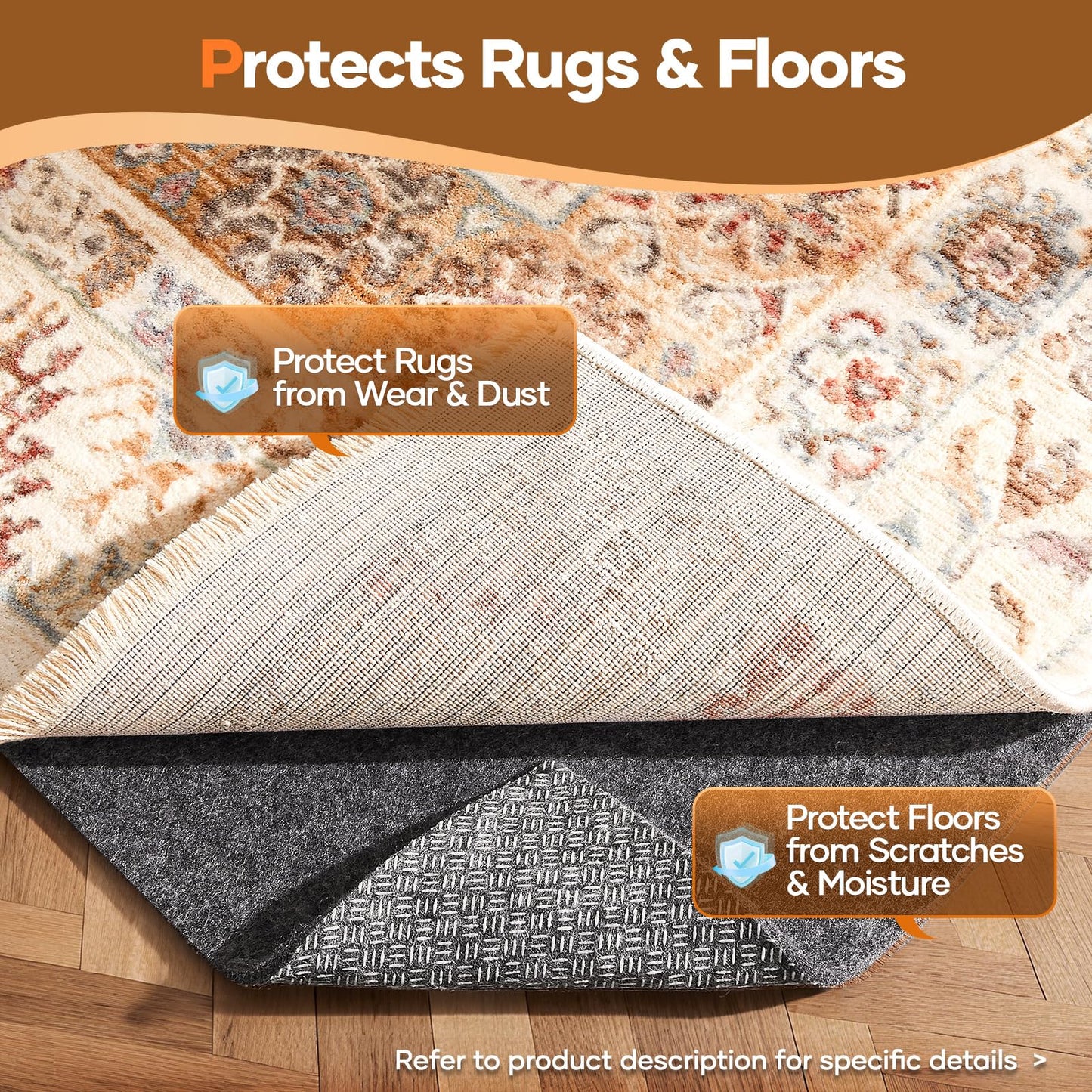 Veken Non Slip Cushioned Rug Pad Gripper 5 x 7 Ft, Felt and Silicone Backing, 1/4 inch Thick Carpet Liner for Hardwood Floors and Finishes, Under Area Rugs Anti Skid Mat, Keep Rugs Safe and in Place