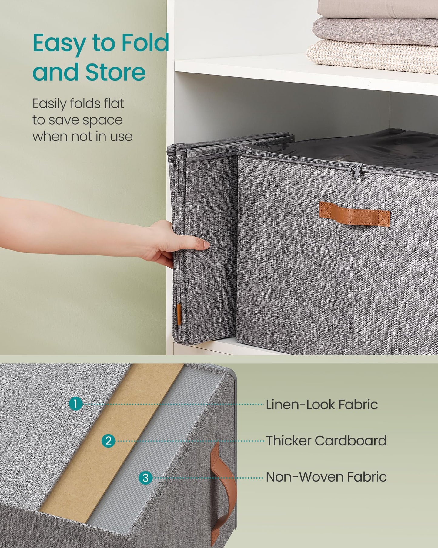 SONGMICS Shoe Organizers for Closet, Pack 2 Shoe Storage Bins, Fits 32 Pairs, Fabric Containers with Handles and Clear Cover, Adjustable Dividers, Customizable, Dove Gray ULSP556G01