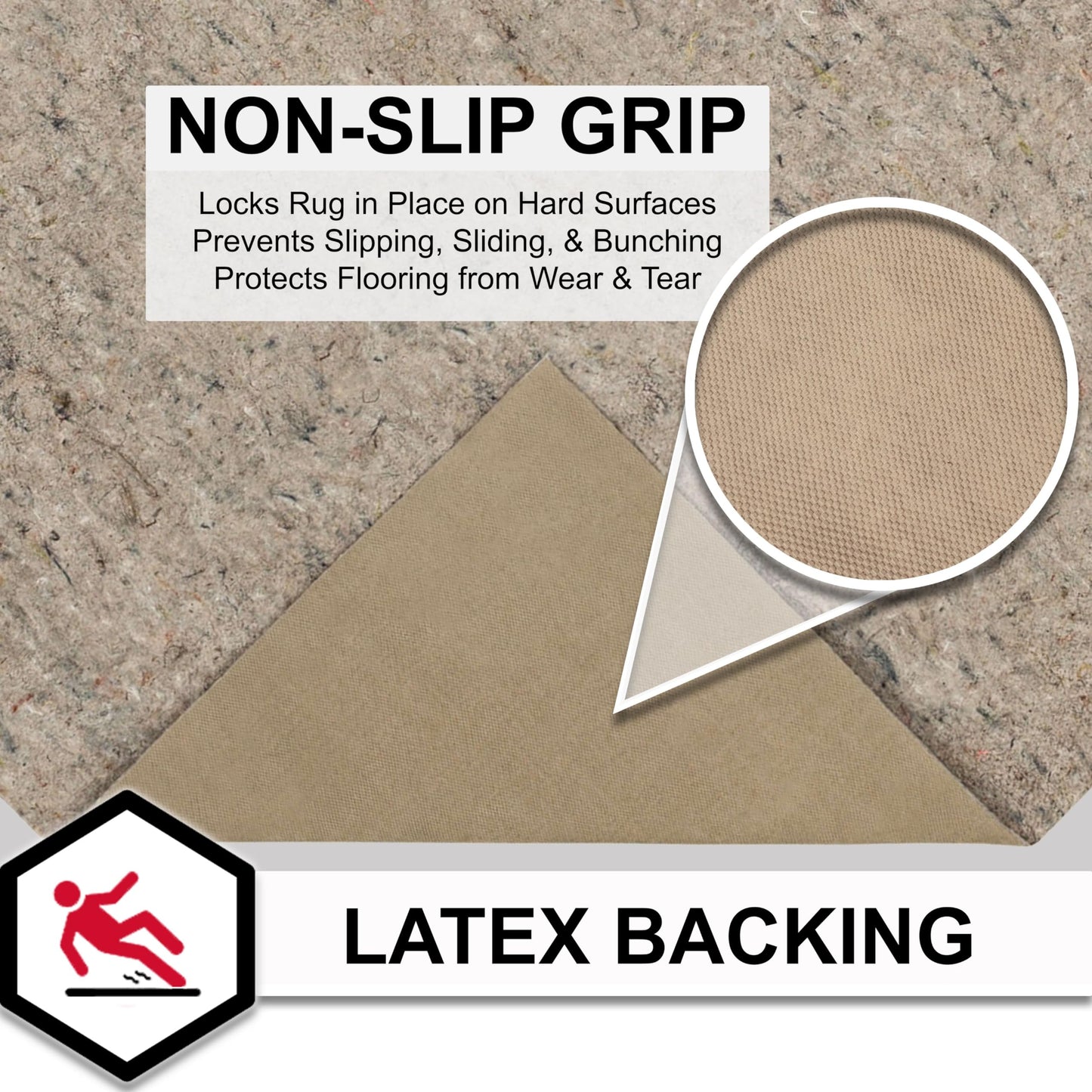 Mohawk Home 5' x 8' Non Slip Rug Pad Gripper 1/4 Thick Dual Surface Felt + Rubber Gripper - Safe for All Floors