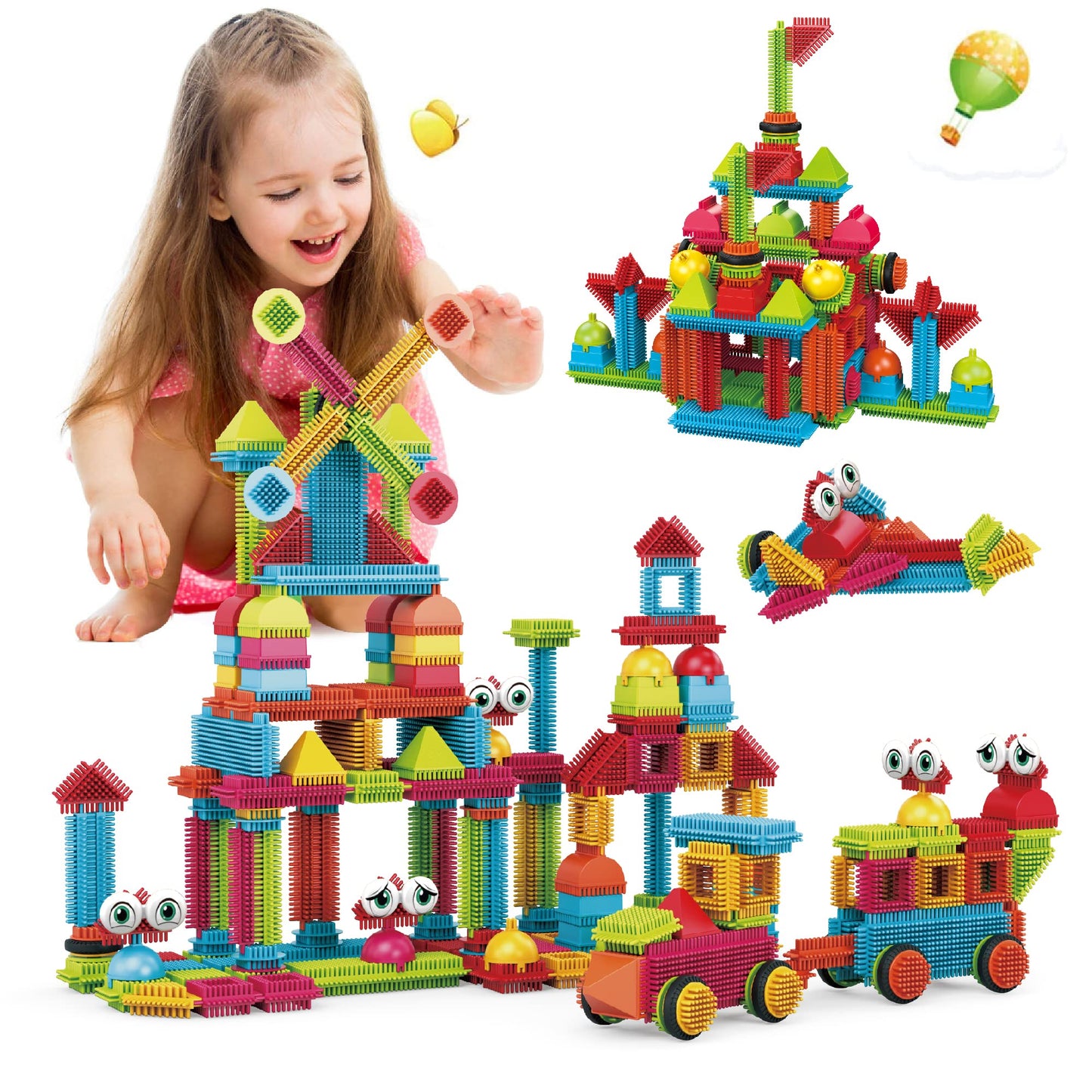 contixo Stem Building Toys, ST7 244 Pieces Bristle Shape 3D Tile Set Building Learning Educational Block Stacking Creative Imagination Toy for Kids