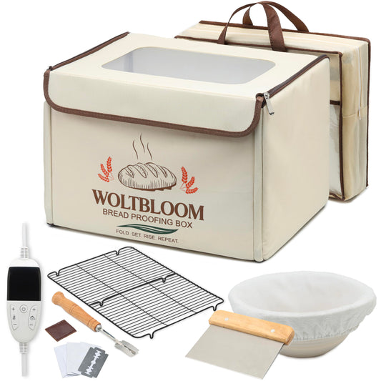 Bread Proofing Box Sour Dough Proofing Box for Sourdough Bread Proofer Warming Box Proofing Oven Yogurt Maker with - 9 Inch Proofer Basket, Lame, Scraper, Metal Rack - Temperature 68-131℉ 99 H Timer