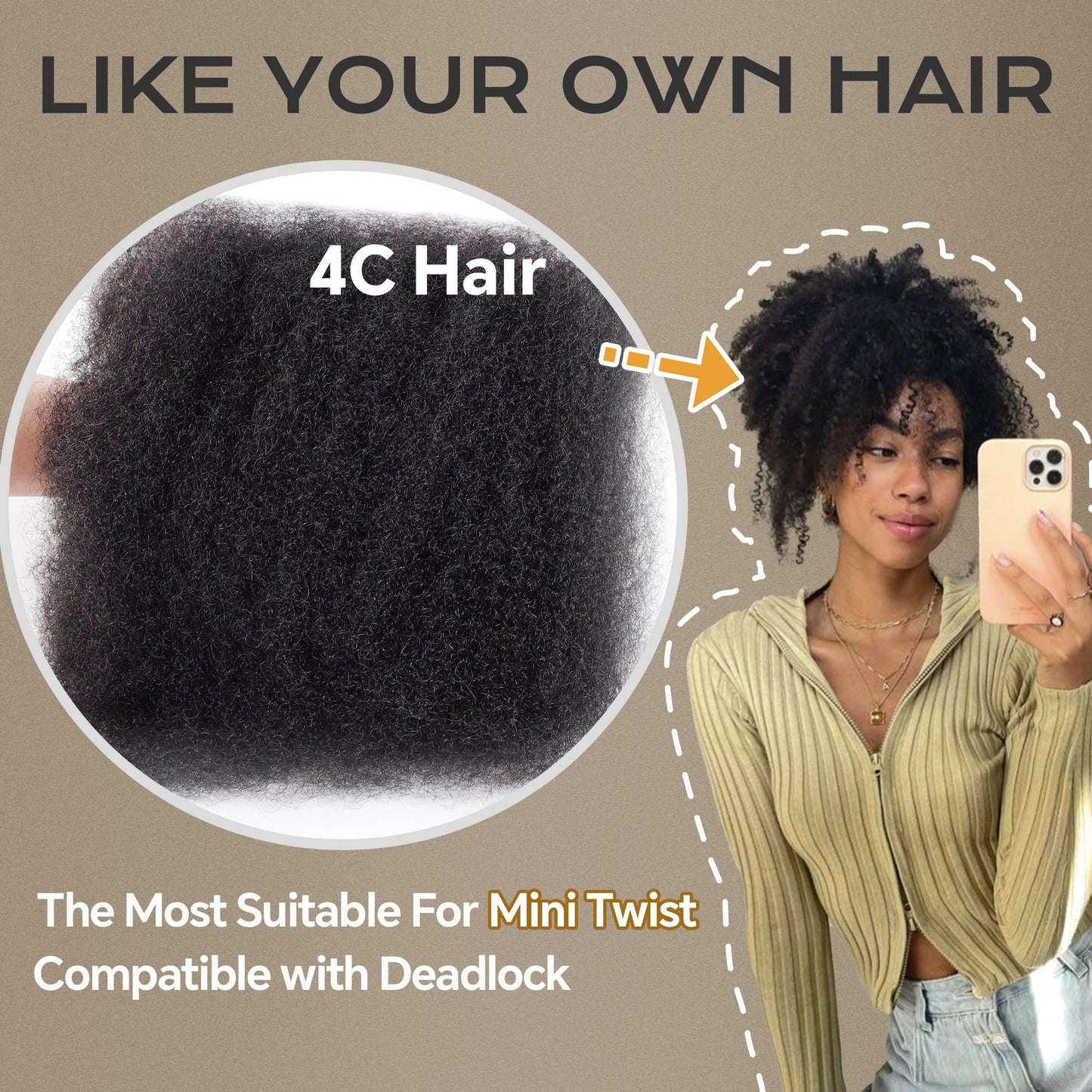 BLL Afro Kinkys Bulk Human Hair-100% Human Hair for Mini Twist Braiding Dreadlock Loc Extensions Afro Kinky Curly Hair Bulk Black Color (1B, 16 Inch (Pack Of 1))
