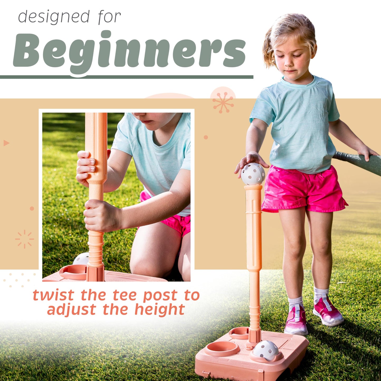 Franklin Sports USASB Kids Baseball Batting Tee Set - Jumbo Plastic Baseball Bat, Ball + Tee - Adjustable + Portable Tee for Youth + Toddlers - Fold Away Tee