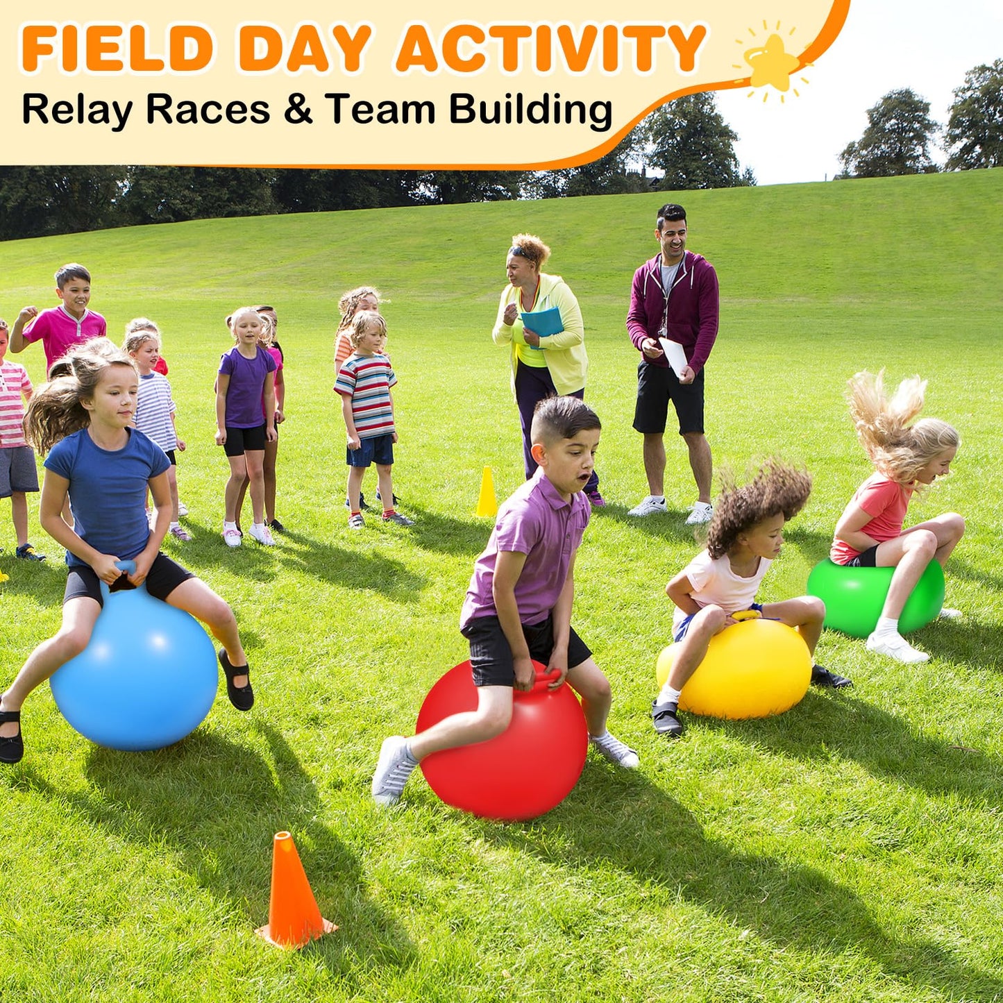 CWLAKON Outdoor Carnival Games 53Pcs, Hopper Balls for Kids, Soft Plastic Cones Bean Bags Ring Toss Game, Egg Spoon Relay Race, Outside Lawn Yard Backyard Field Day Birthday Party Family Reunion Game