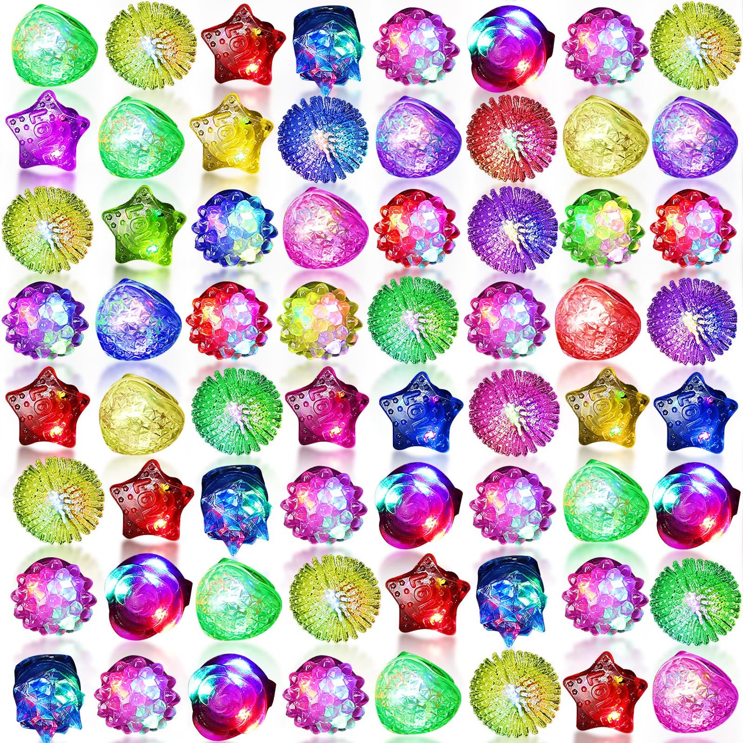 216 Pieces Light Up Rings 6 Style Flashing Glow in the Dark Jelly LED Rings Bumpy Rubber Blinking Light Up Party Favor for Dance Raves Parties Prizes Gift