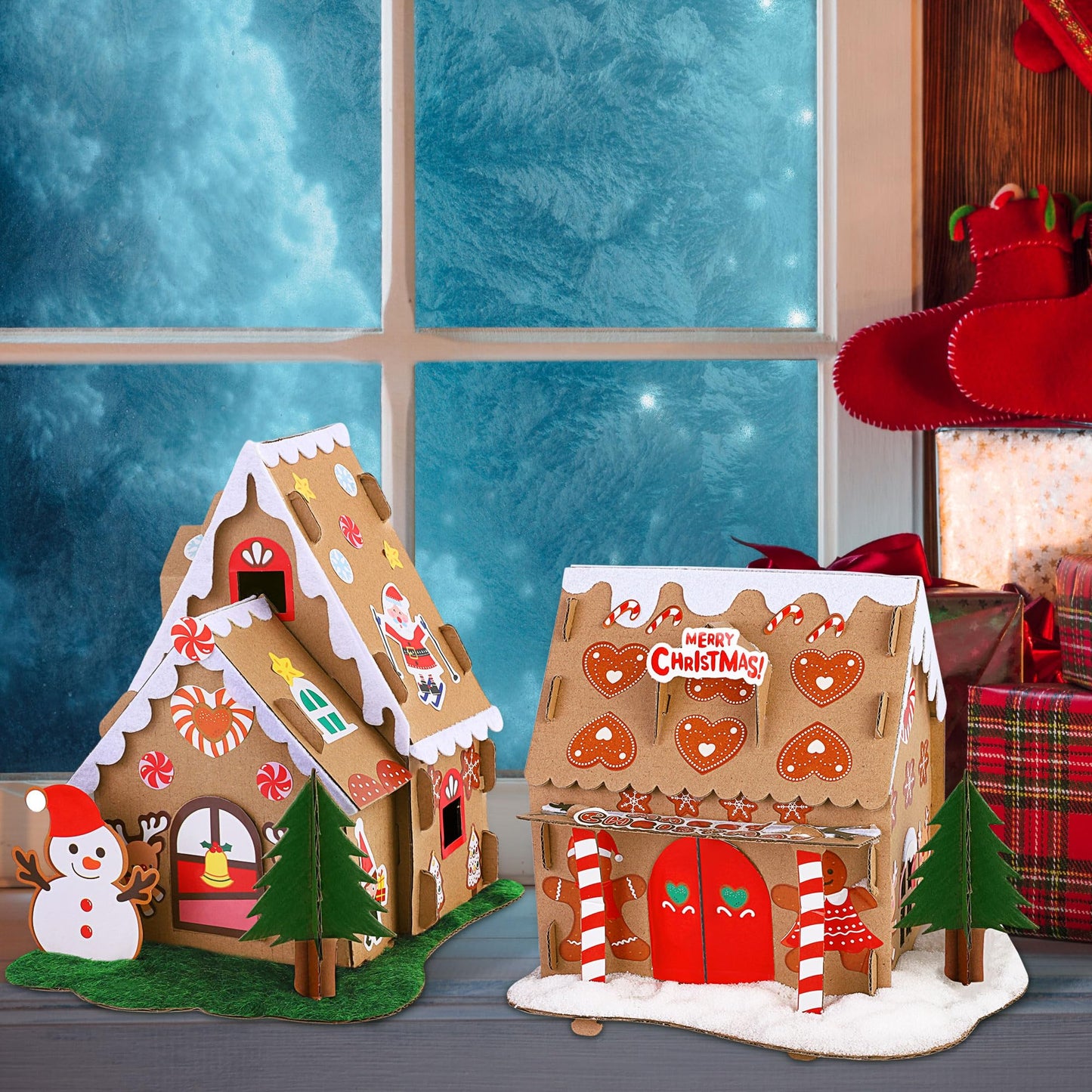 Fovths 6 Sets DIY Christmas Gingerbread House Kit 3D Christmas Cardboard Craft House Decoration DIY Build Gingerbread Houses for Holiday Arts Crafts Fun Home Activity Party Favors, Classic Style