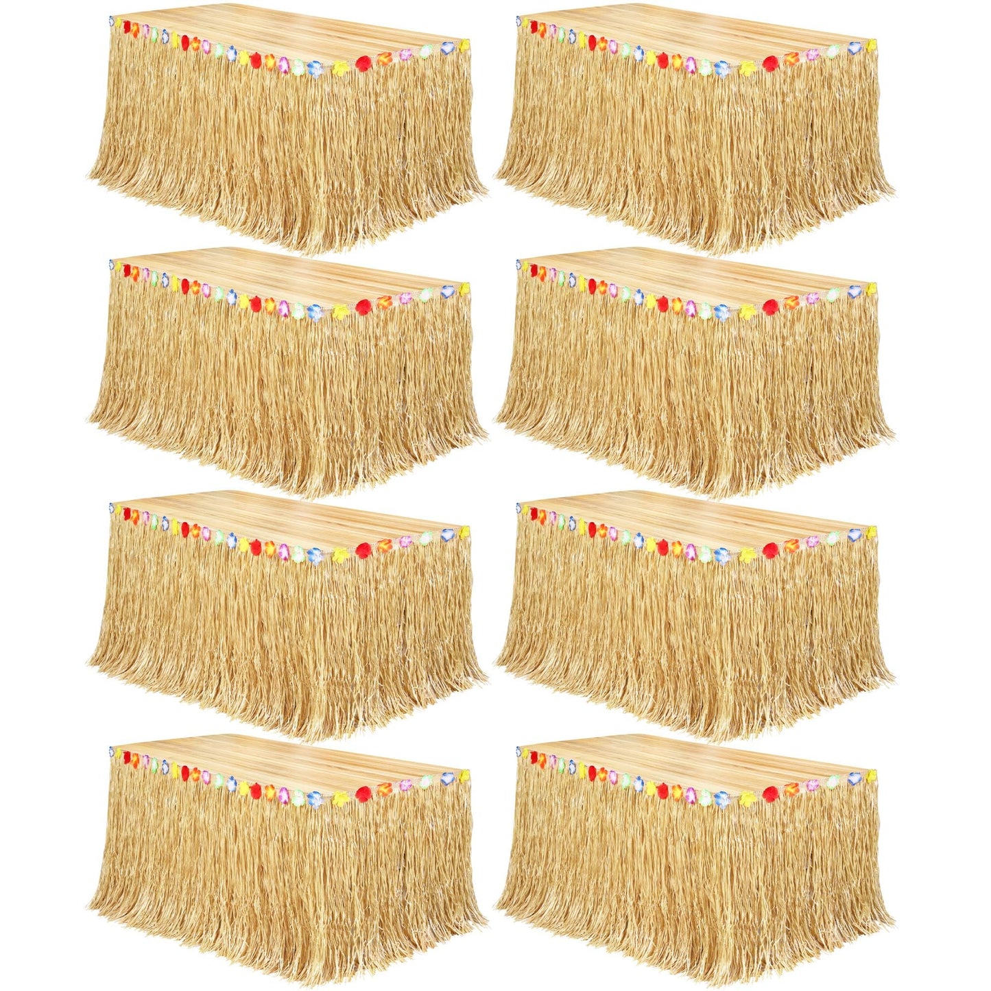 Fovths 8 Pack Luau Grass Table Skirt Natural 9 Feet x 29.5 Inch Hawaiian Table Skirt for Tropical Hawaiian Party Decorations Luau Costume, Straw Yellow