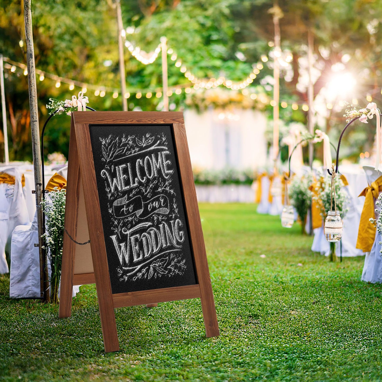 Casafield A-Frame Chalkboard Sign, 40 x 20 Rustic Brown Wooden Double-Sided Magnetic Easel Menu Board for Restaurants, Cafes, Sidewalks, Weddings
