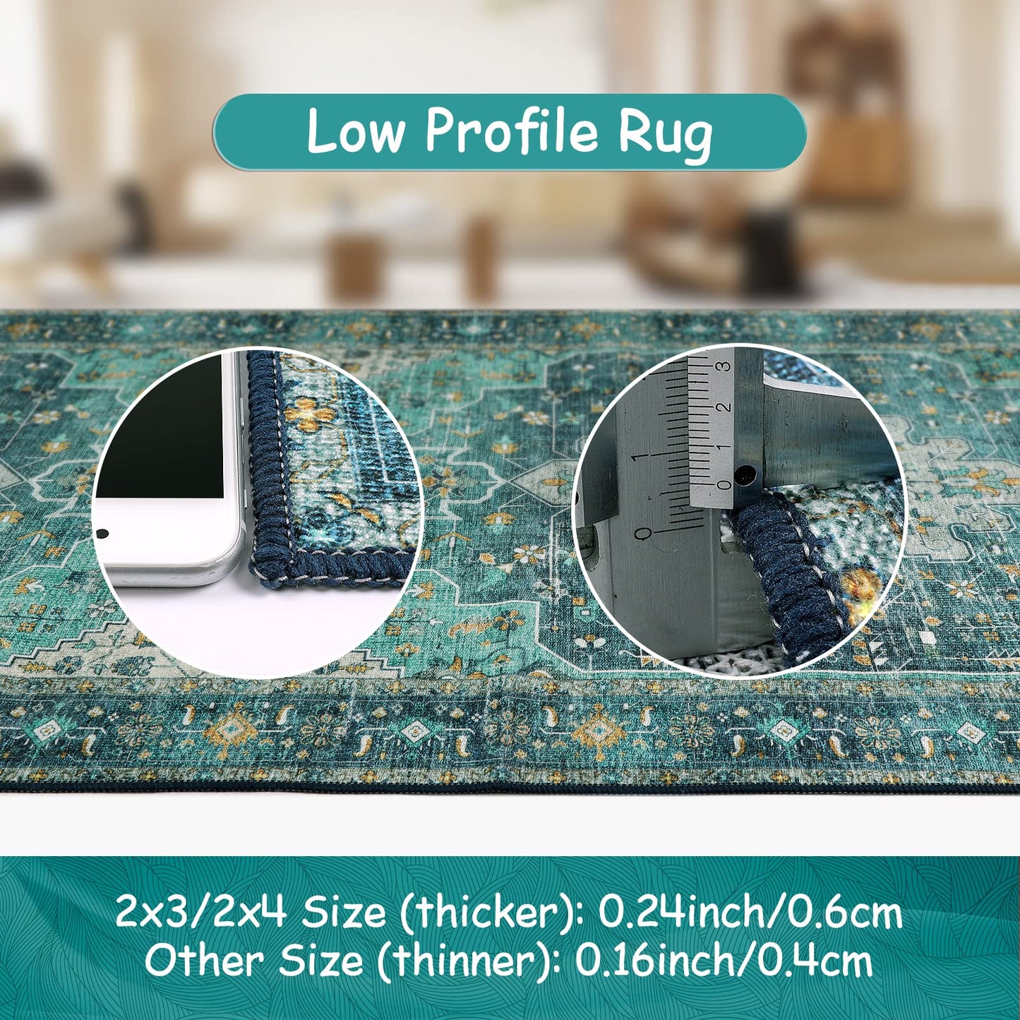 Moynesa Ultra-Thin Washable Runner Rug - 2'6" x 10' Teal Runners for Hallways Stair Carpet Runner, Oriental Non Skid Non Shedding Low Pile Kitchen Mat for Bedroom Mudroom Hardwood Floor