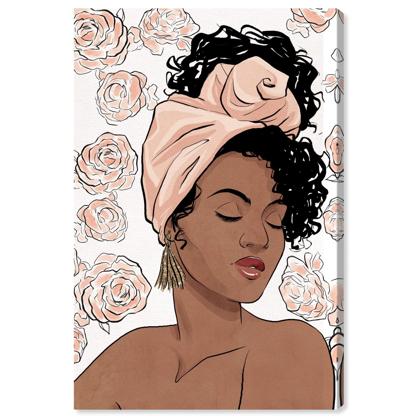 The Oliver Gal Artist Co. Fashion and Glam Wall Art Canvas Prints 'Flower Blush Girl' Home Décor, 16" x 24", Pink, Brown