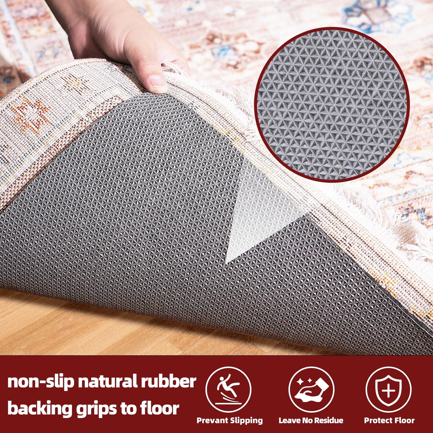 BAGAIL Felt and Natural Rubber Backing Rug Pads 1/4” Thick, 5 x 8 Ft Non Slip Carpet Gripper Keep Rugs in Place, Under Area Rug Protective Cushioned Pads, Carpet Runners, Hardwood Floors Protection
