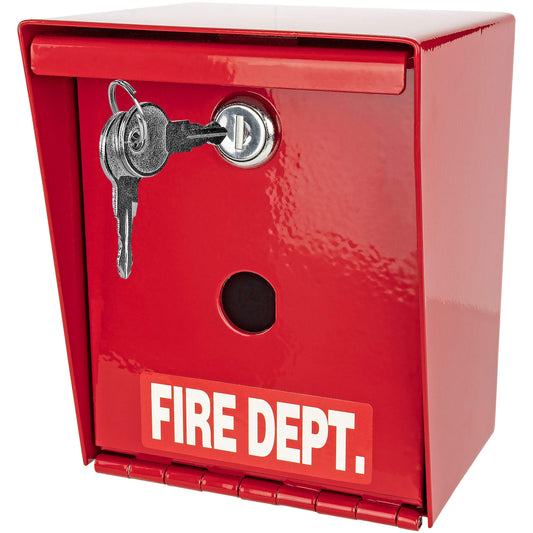 Fire Department Lock Box – Red Wall-Mounted Steel Emergency Key Box with 2 Keys, Fire Safe Access Box for Home, Office & First Responders, 4.5" x 4.55" x 5.65"
