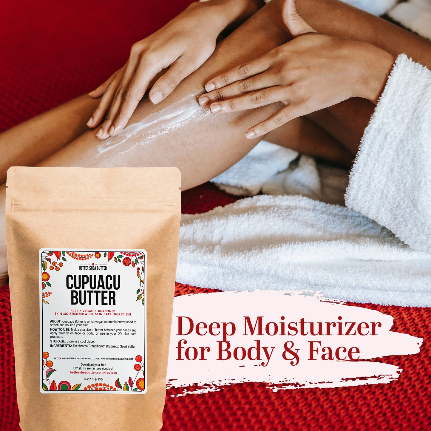 Better Shea Butter Cupuacu Butter Raw, Pure & Unrefined for Hair Growth & Dry Skin on Body and Face - Brazilian Body Butter Base for DIY Butter, Lotion Base and Soap Making - Cupuaçu Butter 16 oz