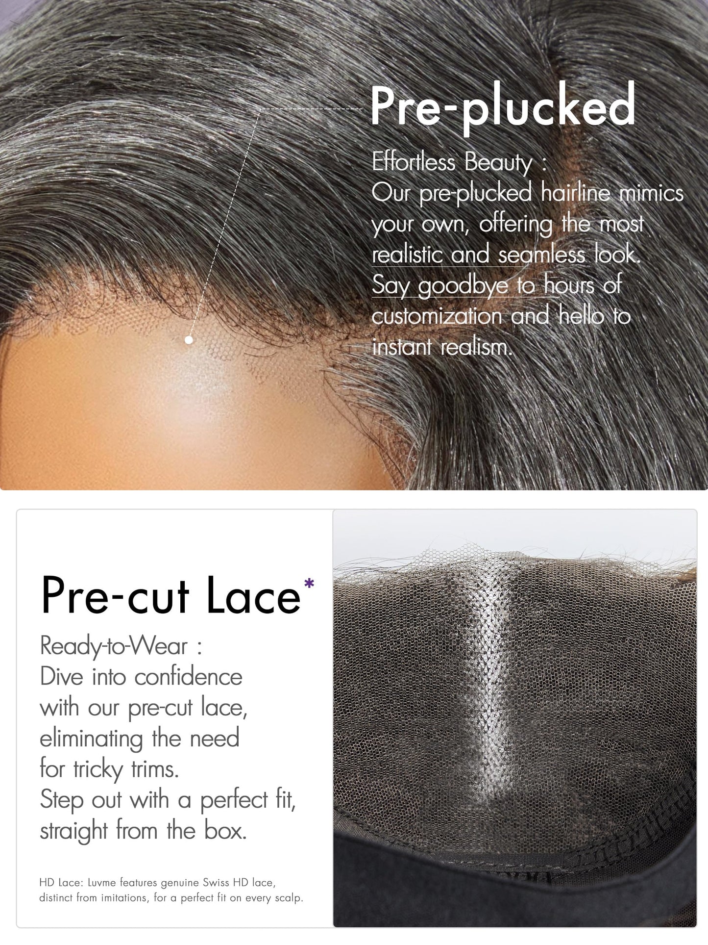 LUVME HAIR Salt & Pepper Layered Bob Glueless Pre-Cut Lace Wig Gray Wigs For Women Short Grey Hair Glueless Bob Wigs Pre Plucked Pre Cut Pixie Cut
