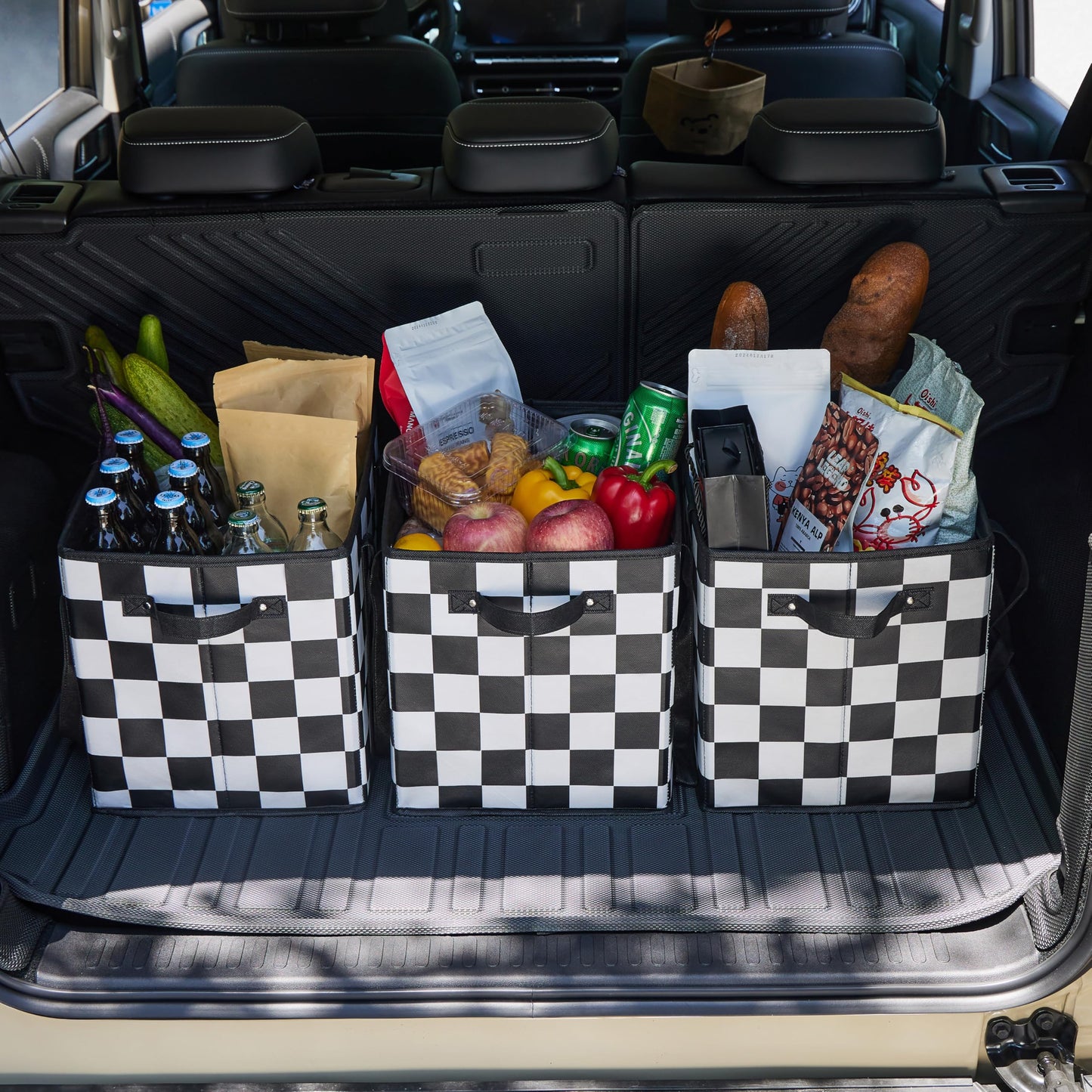 Ohocut Checkered Reusable Grocery Bags Heavy Duty Black and White Checkerboard 3 Pack Foldable Shopping Bags with Handles for Groceries Collapsible Tote
