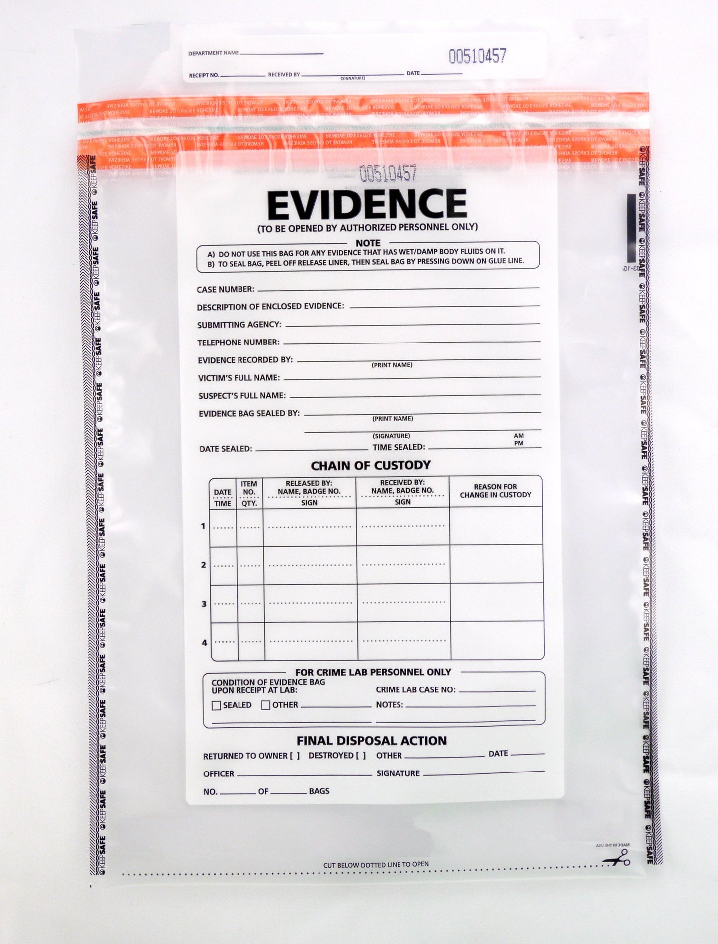 Crime Scene Large Plastic Evidence Bag - 12 x 16 inches, Pack of 100