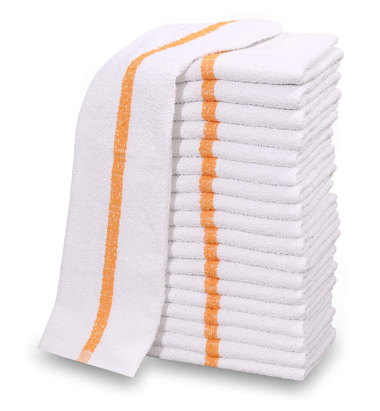 60 PC New Cotton Blend White Restaurant Bar Mops Kitchen Towels (5 Dozen) (60, Gold Stripe)