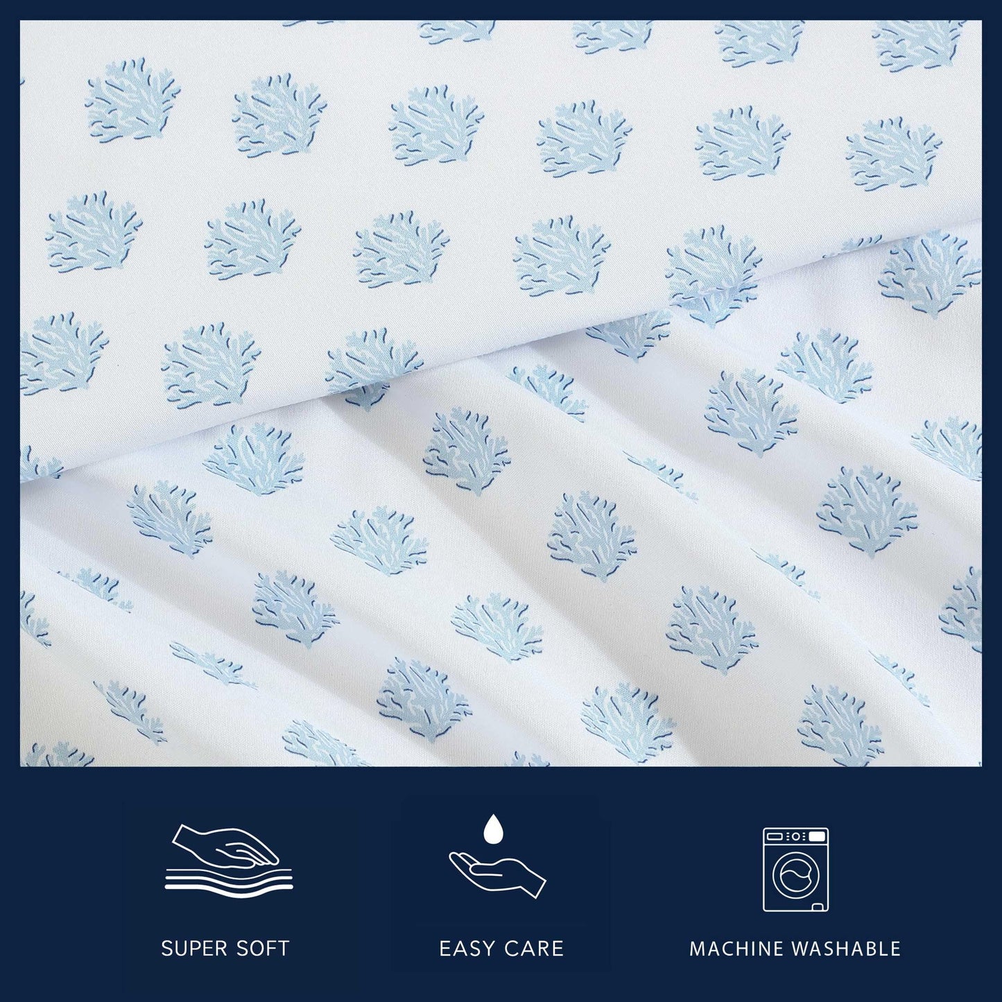 Nautica - Sheet Set, Breathable & Cooling Microfiber Bedding with Matching Pillowcases, Deep Pocket, Fully Elasticized (Coastal Coral Ocean Breeze Blue, Queen)