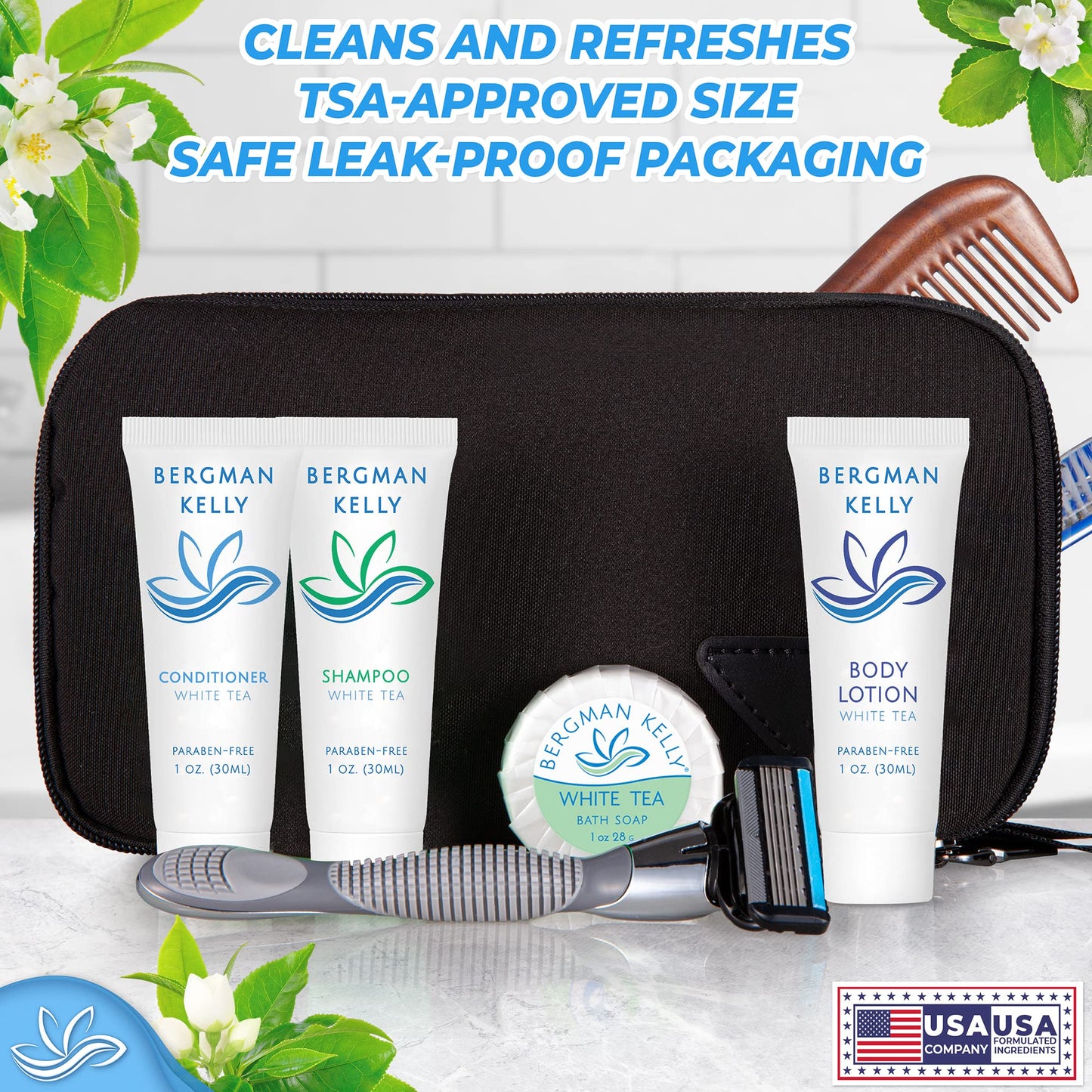 BERGMAN KELLY - Hotel Soap Bars - White Tea, 0.5 oz, 200 PK - Travel Size Luxury Bulk Amenities Bar Soap, Mini Individually Wrapped Round Soap - Small Toiletries for Airbnb, Motel, Guest Bathroom
