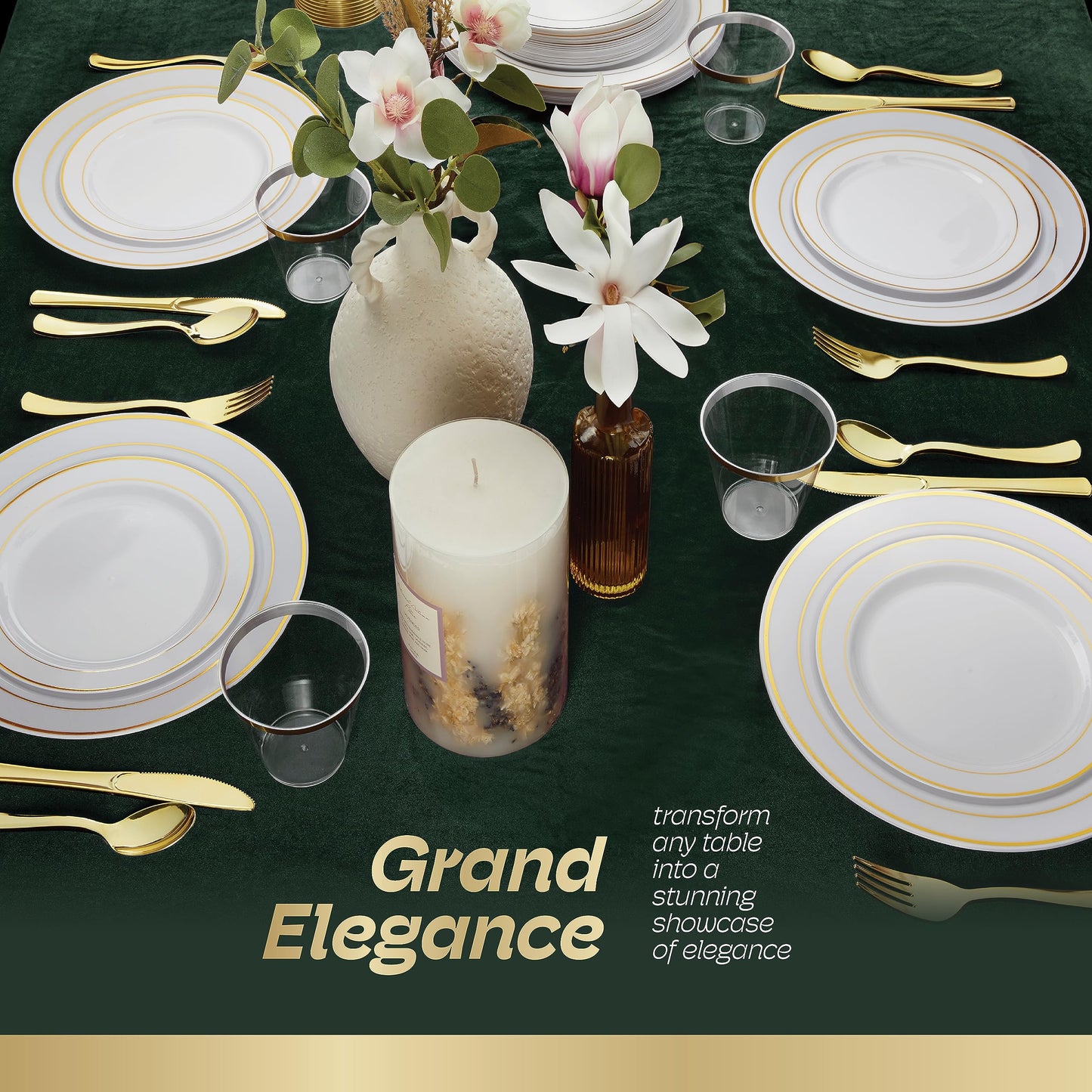 600pcs Plastic Dinnerware Set 100 Guest, Gold Plastic plates for party, Gold Party Plates Sets For 100 Guests, Wedding Plates Disposable Set Includes Also Cups, And Cutlery.