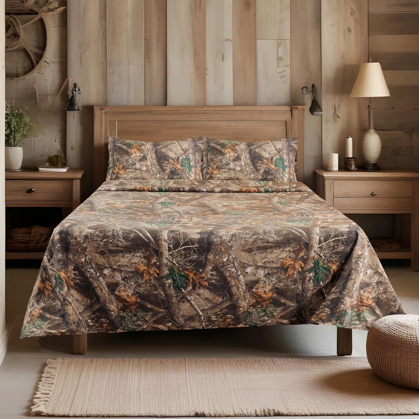 VISI-ONE Realtree Edge Queen Camo 4 Piece Sheet Set – Lightweight, Cooling, Wrinkle-Free Microfiber 13" Deep Pockets Sheets, Unisex Rustic Western Farmhouse Style Made to Complement All Living Spaces