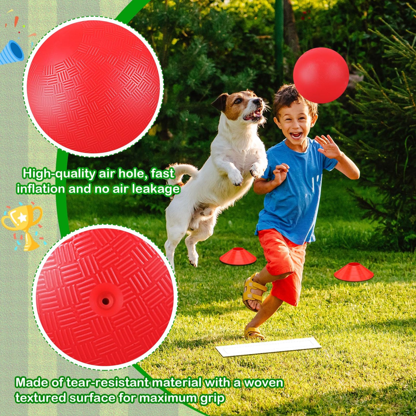 Hiboom 16 Pcs Sports Kickball Set Includes 10 Inches Playground Ball 5 Rubber Throw Down Bases Ball Pump 10 Foul Line Cones for Kids Adults Playground School Backyard Game Camps Picnic (White)