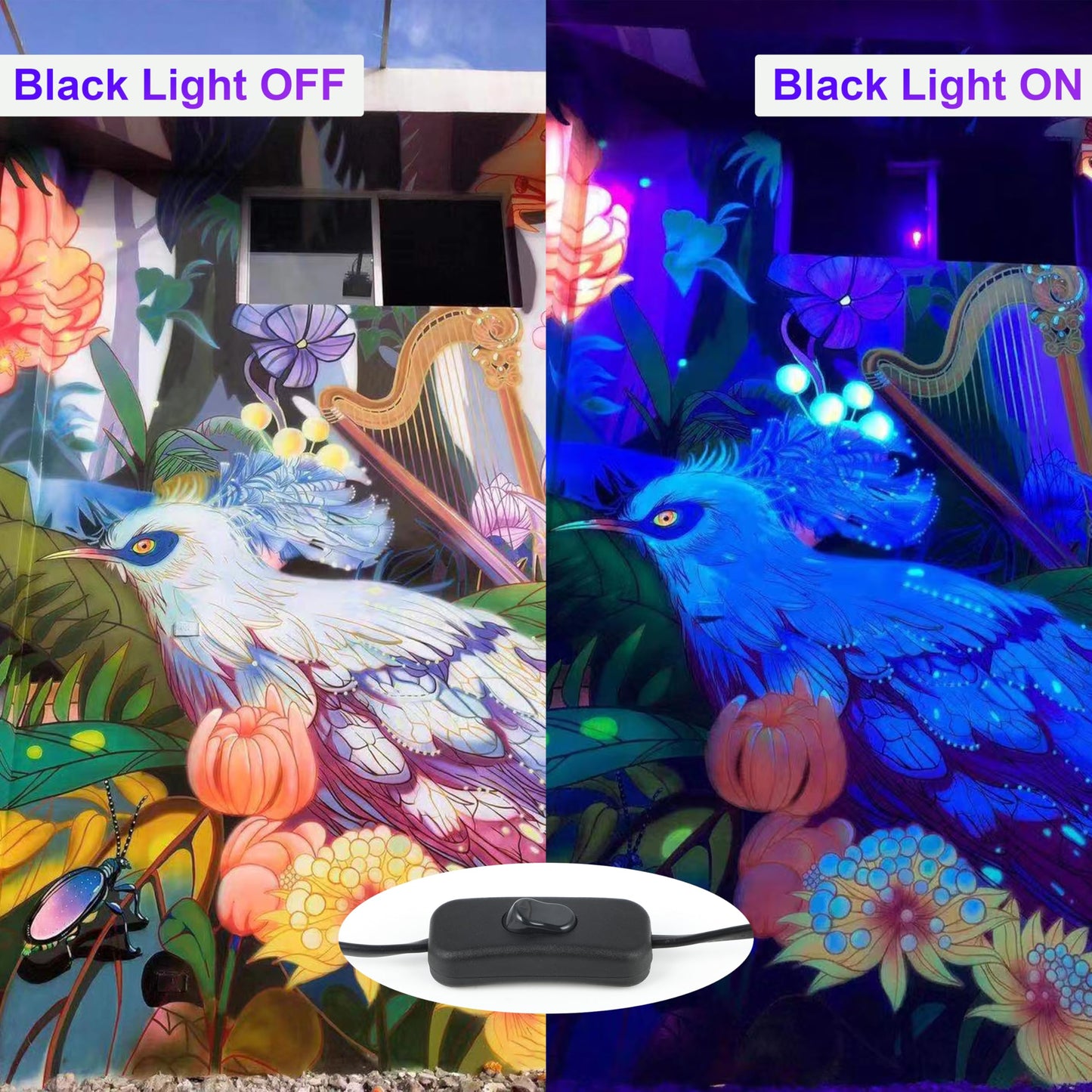 4 Pack 300W Blacklight 336 LEDs, UV Lamp Black Lights for Glow Party, 395nm, IP65 Outdoor Black Light Fixture for Halloween, Glow in The Dark Party, Fluorescent Poster Tapestry, Body Painting