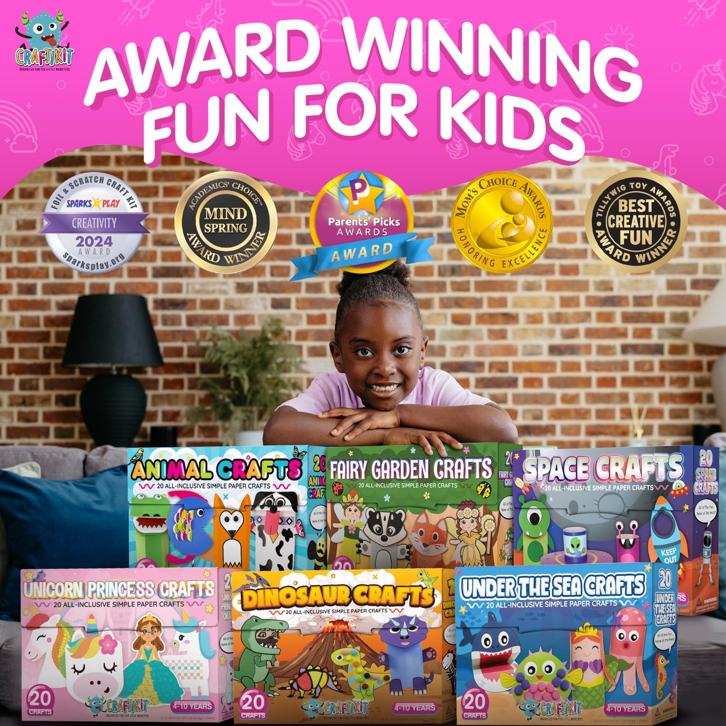Craftikit ® 20 Award-Winning Toddler Arts and Crafts for Kids Ages 4-8 Years, All-Inclusive Animal Craft Kits, Fun Toddler Crafts Box for Girls, Boys, Organized Preschool Art Supplies and Projects