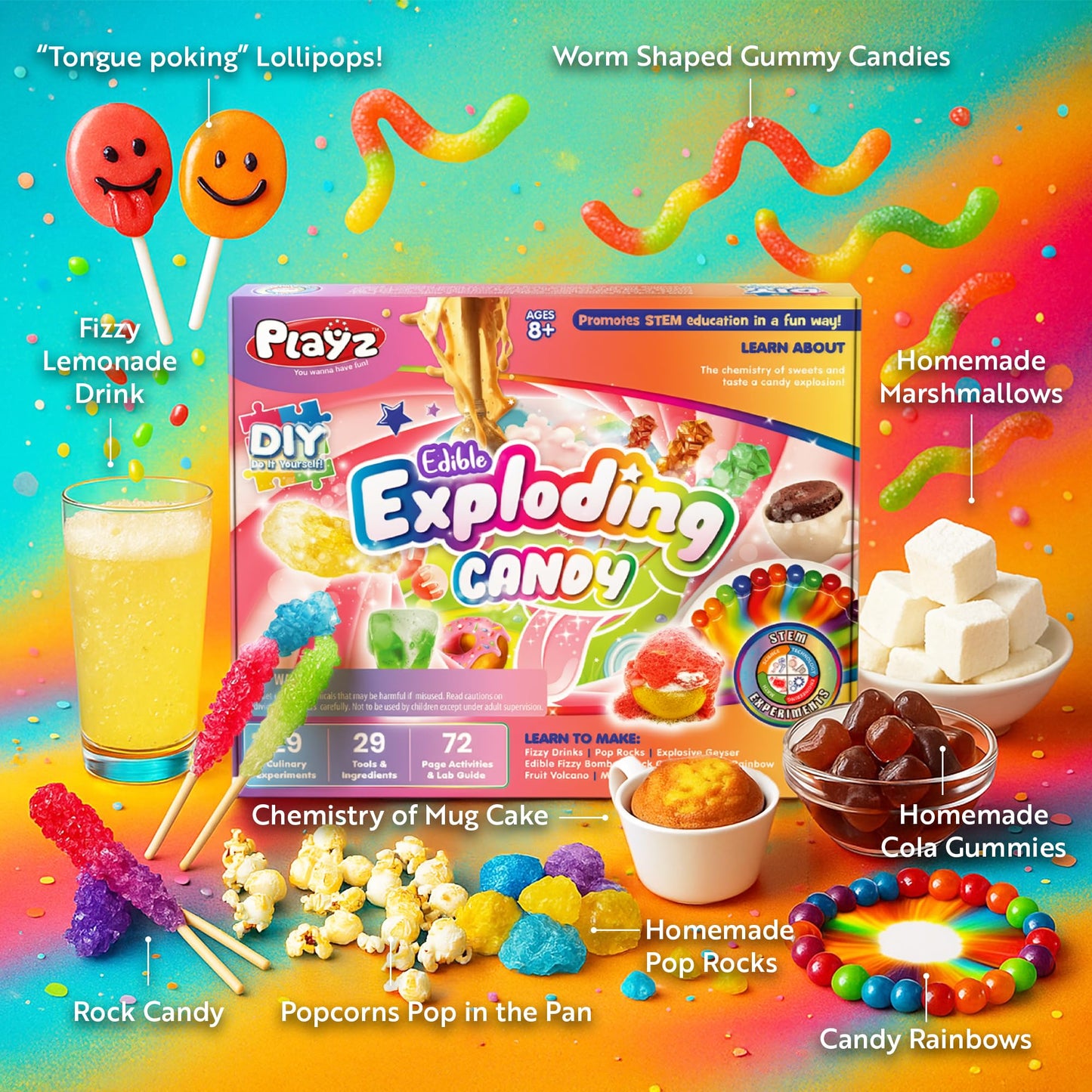 Playz STEM Chemistry Kit - Explosive Edible Experiments - Learn Science Fun for Boys and Girls Ages 8-13