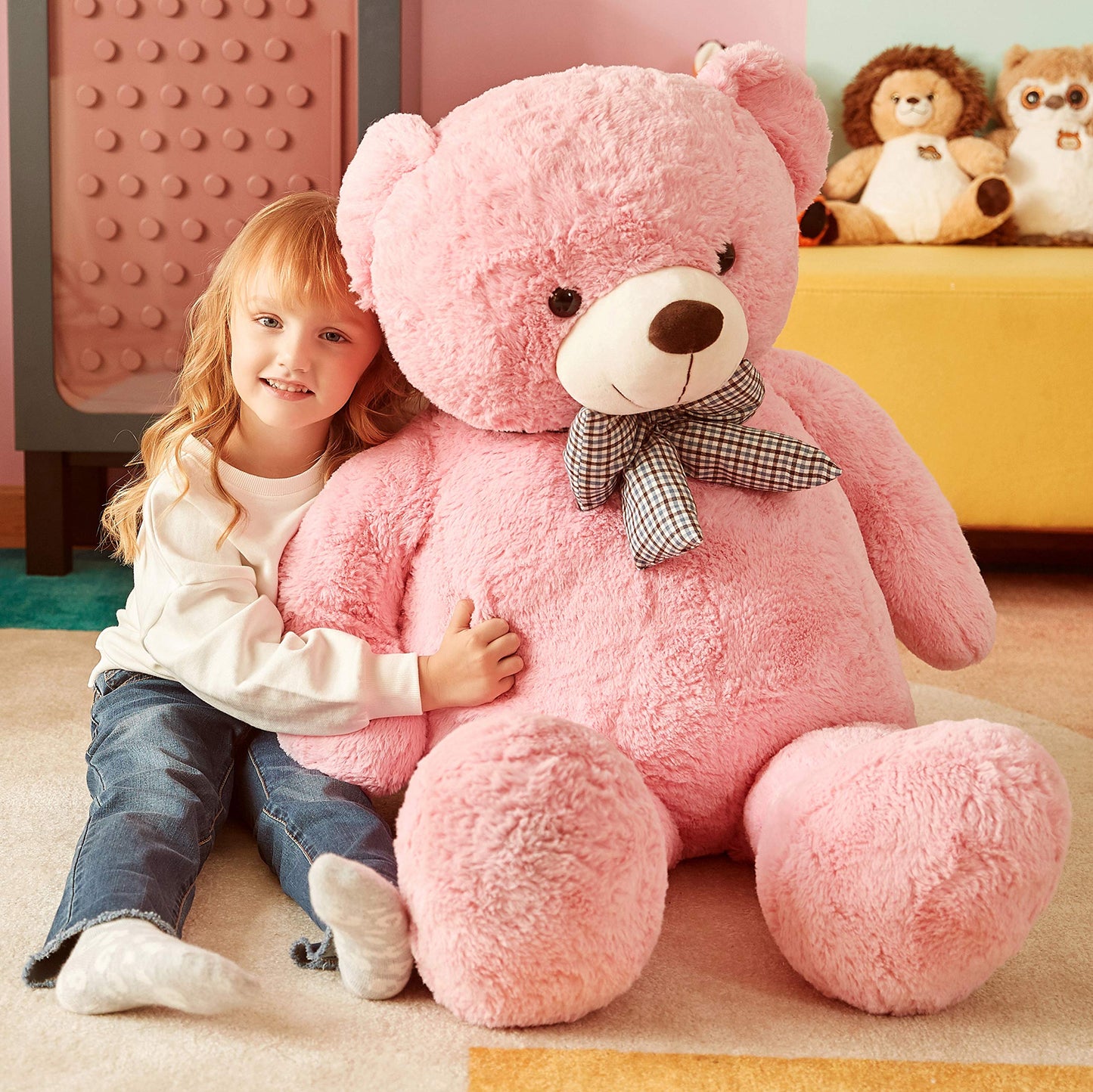 IKASA Giant Teddy Bear Stuffed Animal,Large Soft Toys Cute Plush Toy,Jumbo Big Oversized Fat Bears Animals Huge Life Size,Gifts for Kids Girls Boys Childrens (Pink, 47 inches)