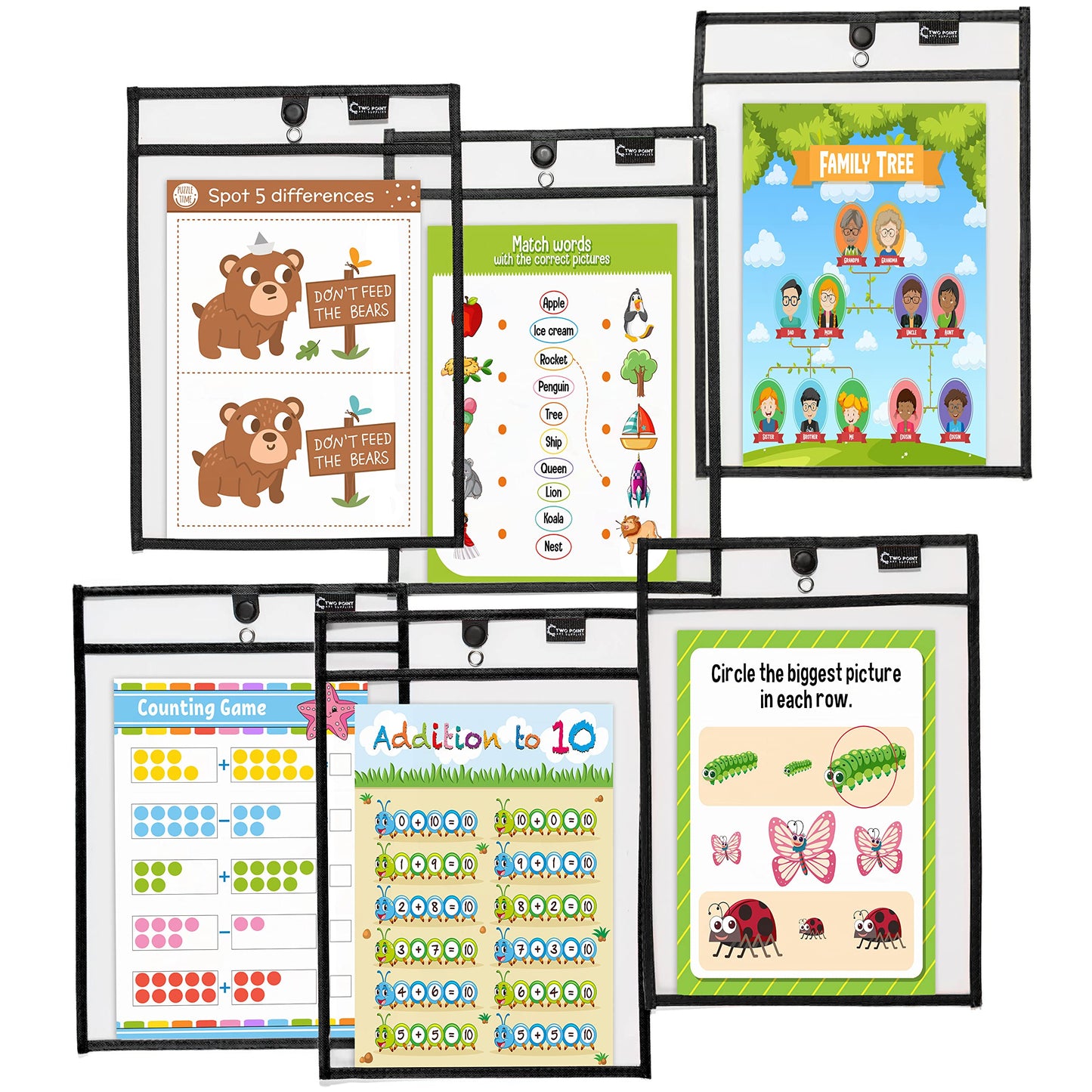 Magnetic Dry Erase Pockets by Two Point (30-Pack) - Portrait - Black Dry Erase Pocket Sleeves, Job Shop Ticket Holders, Clear Paper Sleeves Protector, Magnetic Pouch